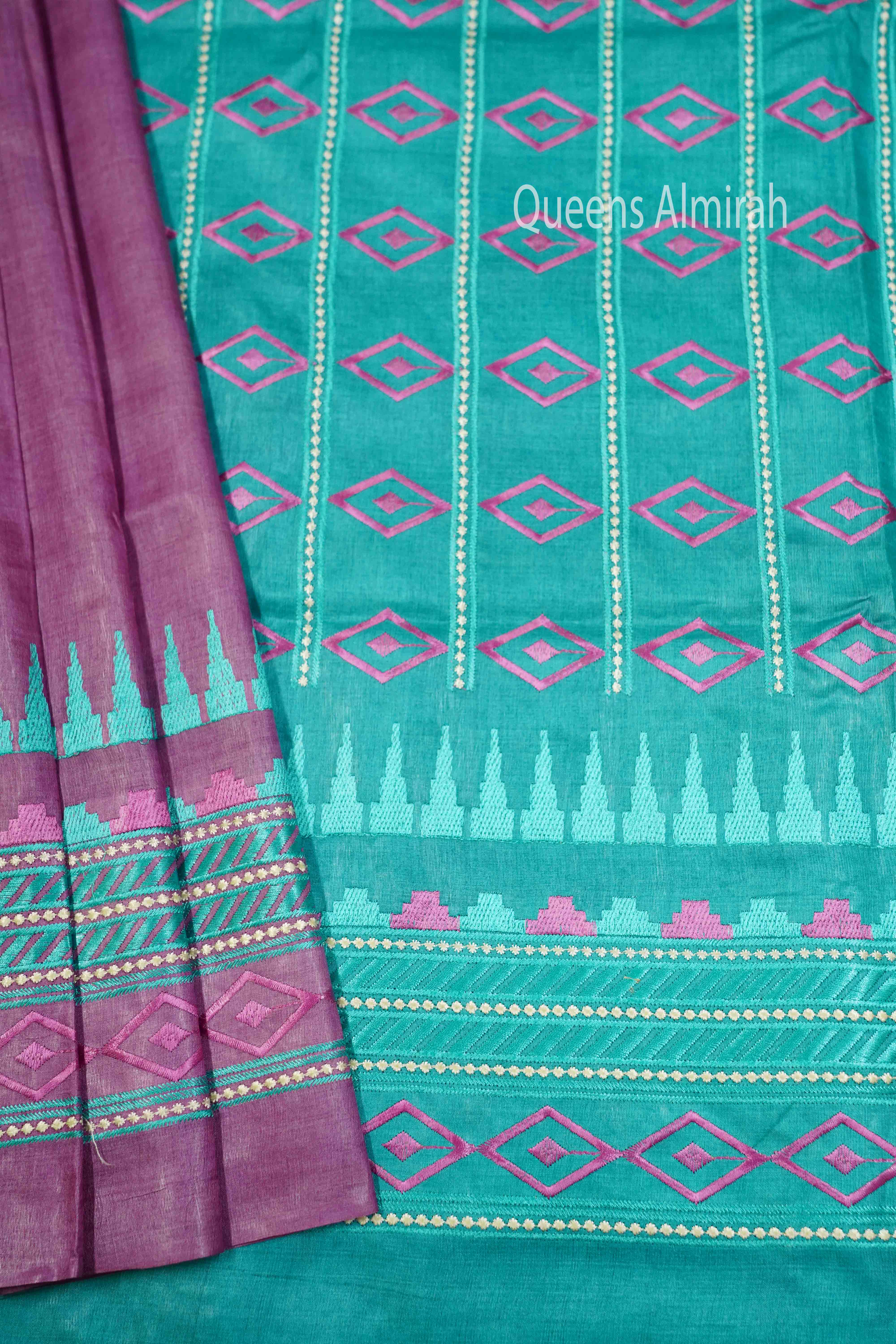 LIGHT PLUM WITH SEA BLUE PURE TUSSAR SILK SAREE - Queens Jewel Emporium
