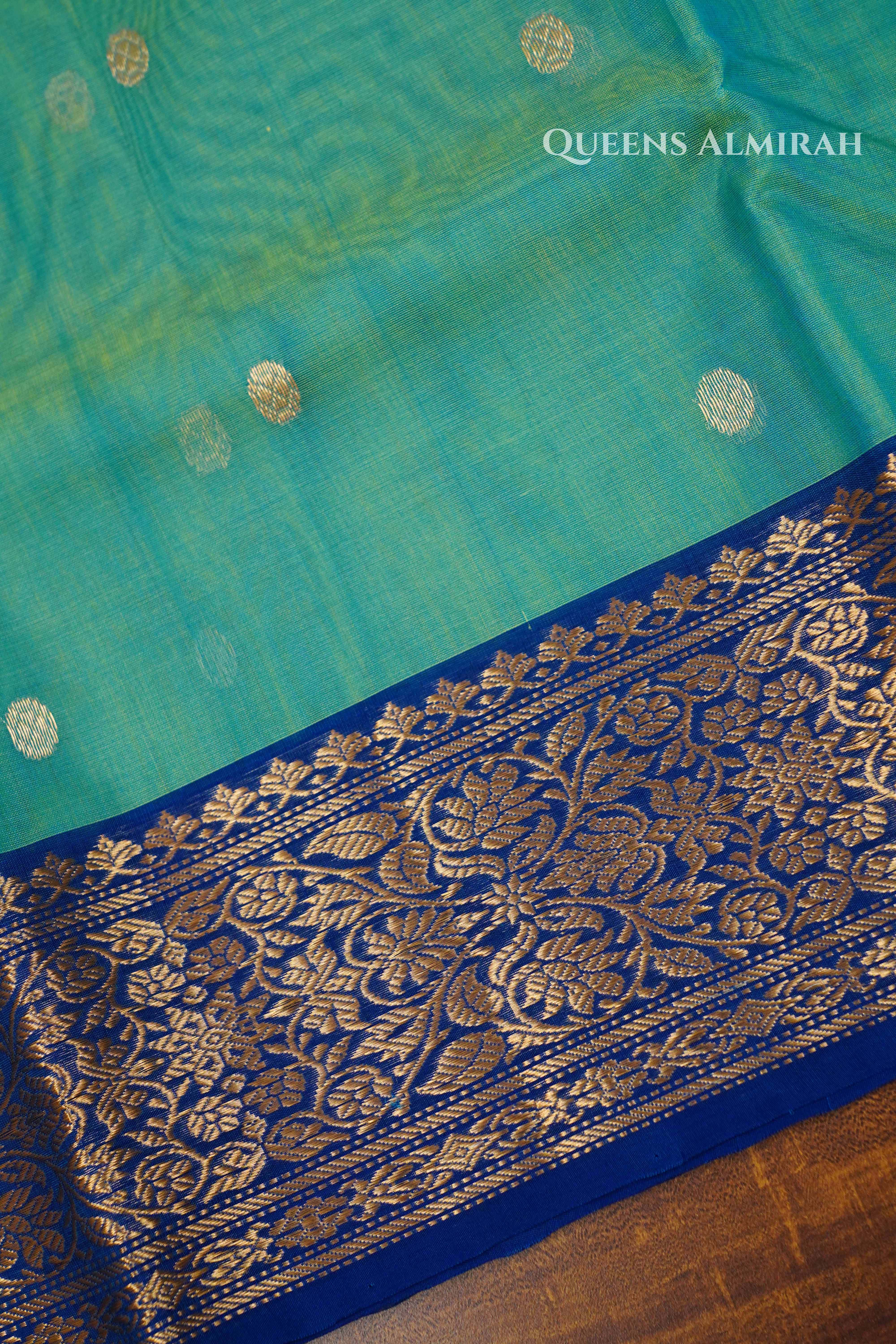 Light Sea Green Chanderi Katan Silk Handloom Saree QUEENS ALMIRAH