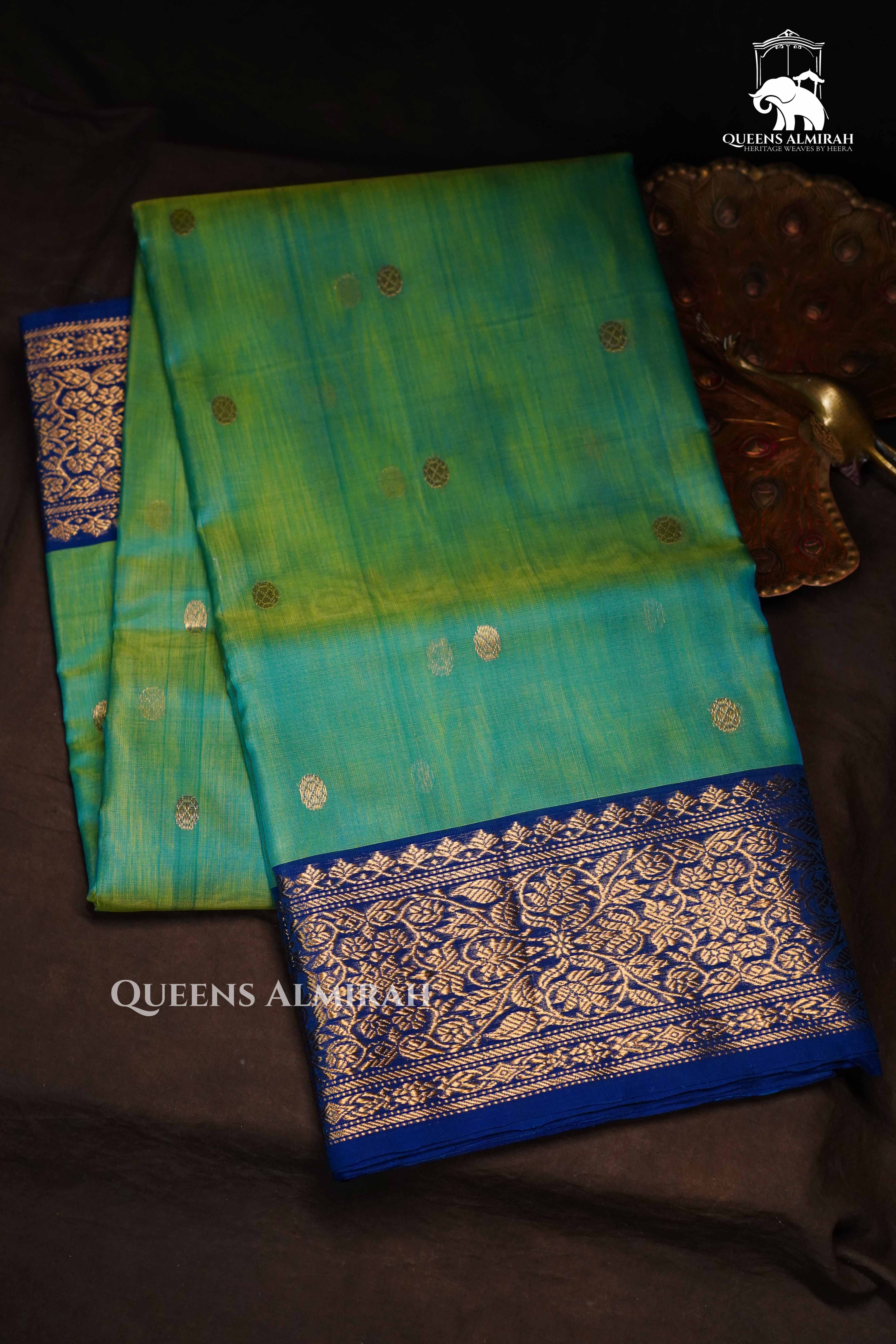 Light Sea Green Chanderi Katan Silk Handloom Saree QUEENS ALMIRAH