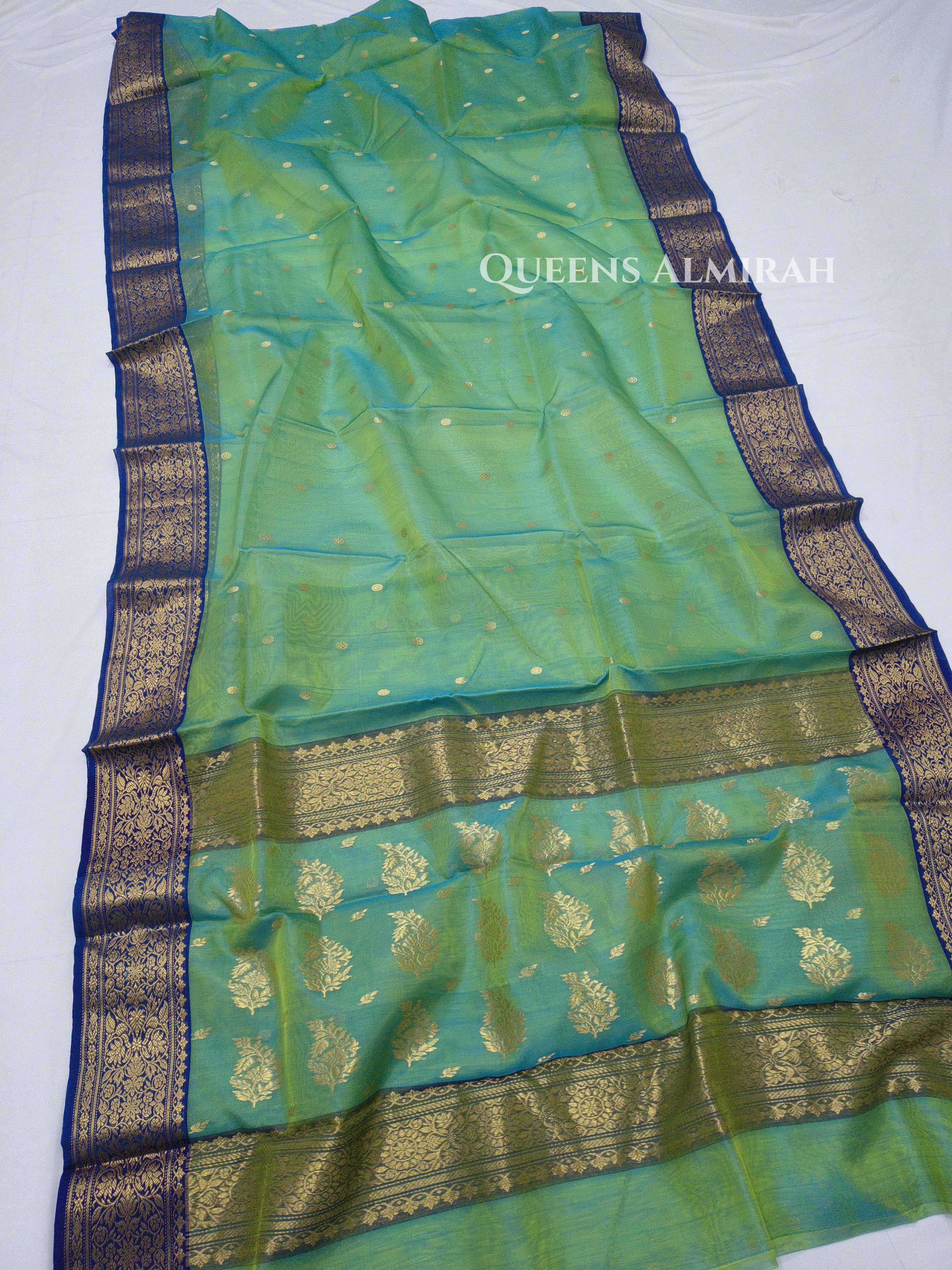 Light Sea Green Chanderi Katan Silk Handloom Saree QUEENS ALMIRAH