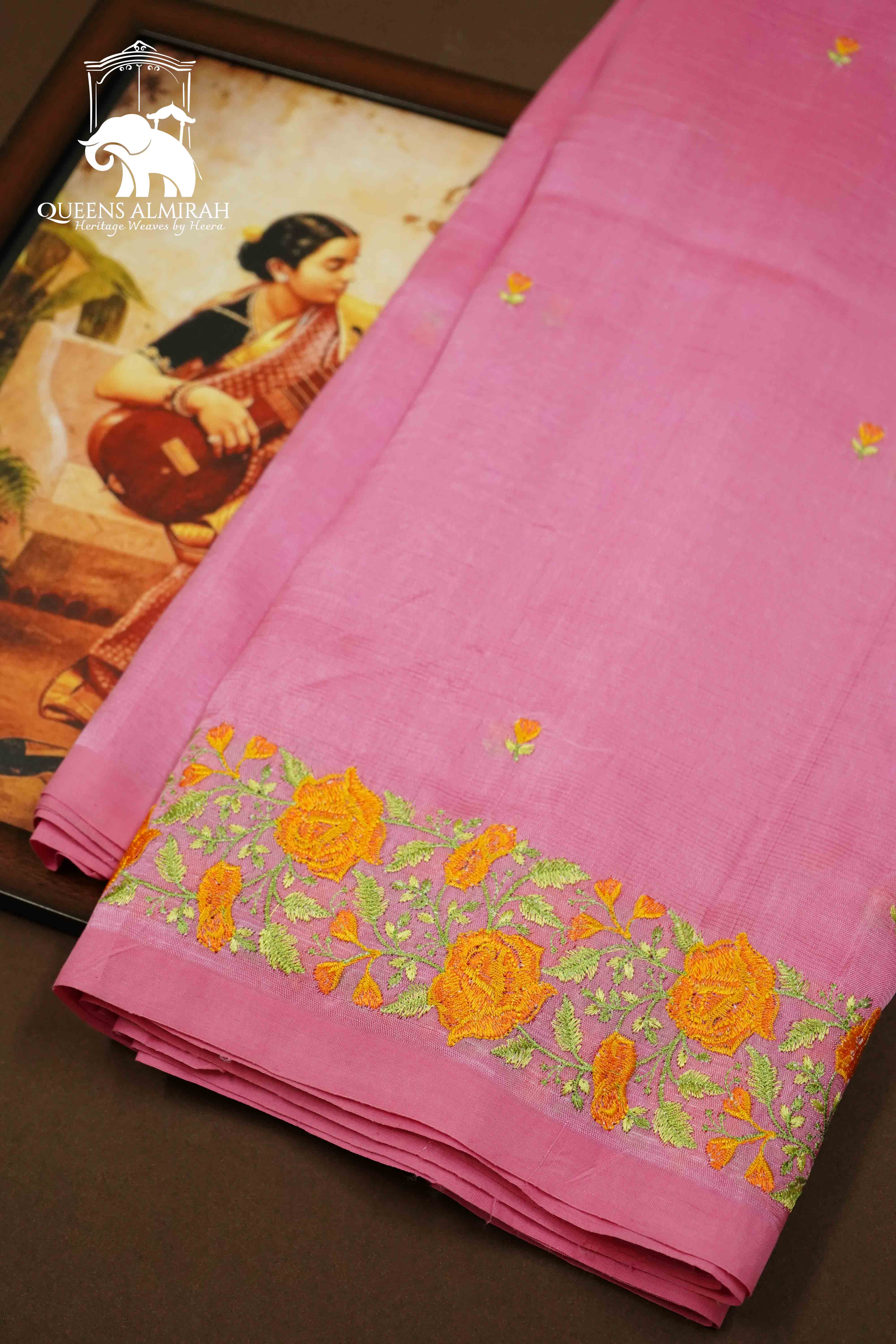LILAC PINK MANGALGIRI WITH EMBROIDERY SAREE - Queens Jewel Emporium
