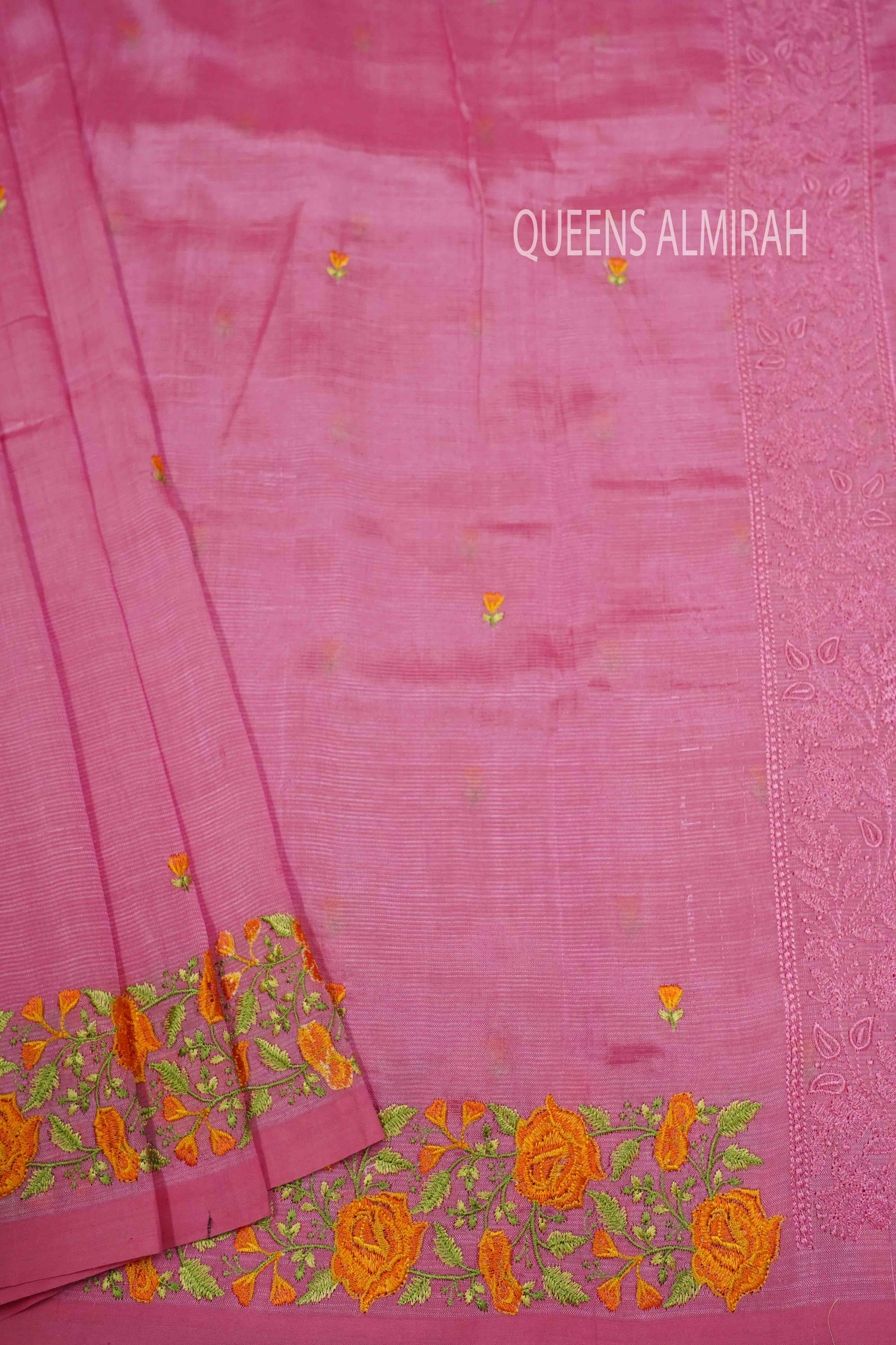 LILAC PINK MANGALGIRI WITH EMBROIDERY SAREE - Queens Jewel Emporium