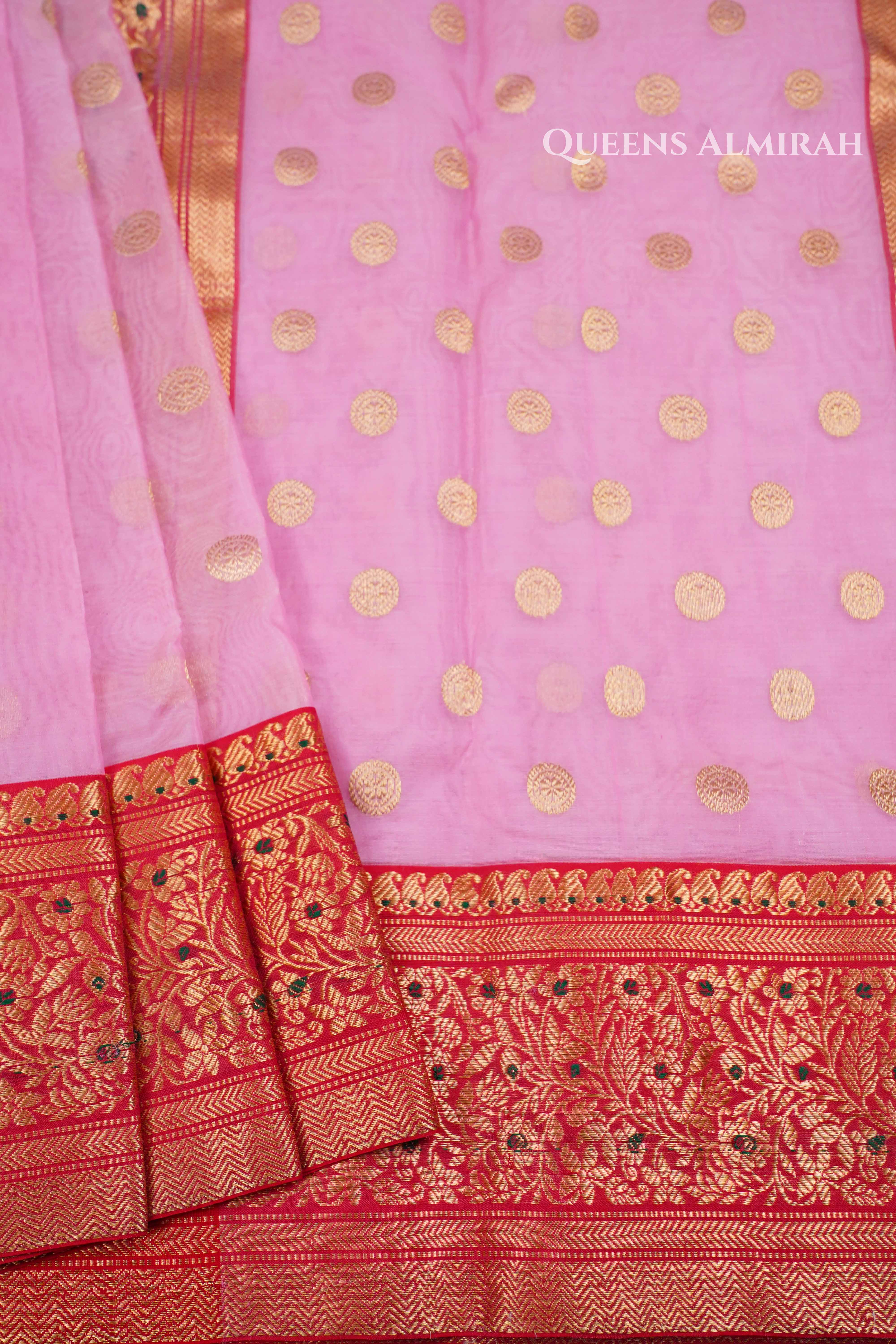 Lilly Pink Chanderi Katan Silk Handloom Saree QUEENS ALMIRAH