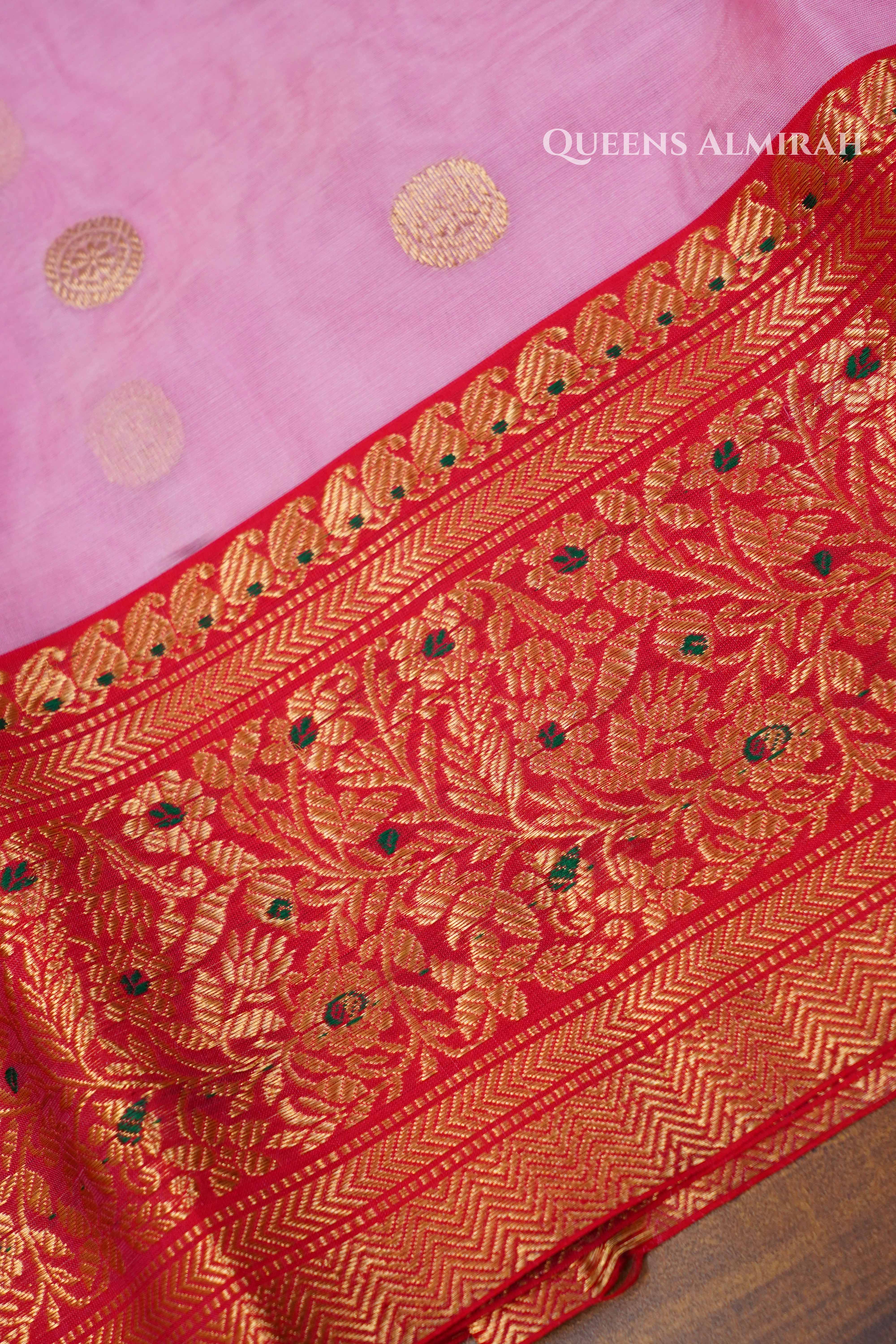 Lilly Pink Chanderi Katan Silk Handloom Saree QUEENS ALMIRAH