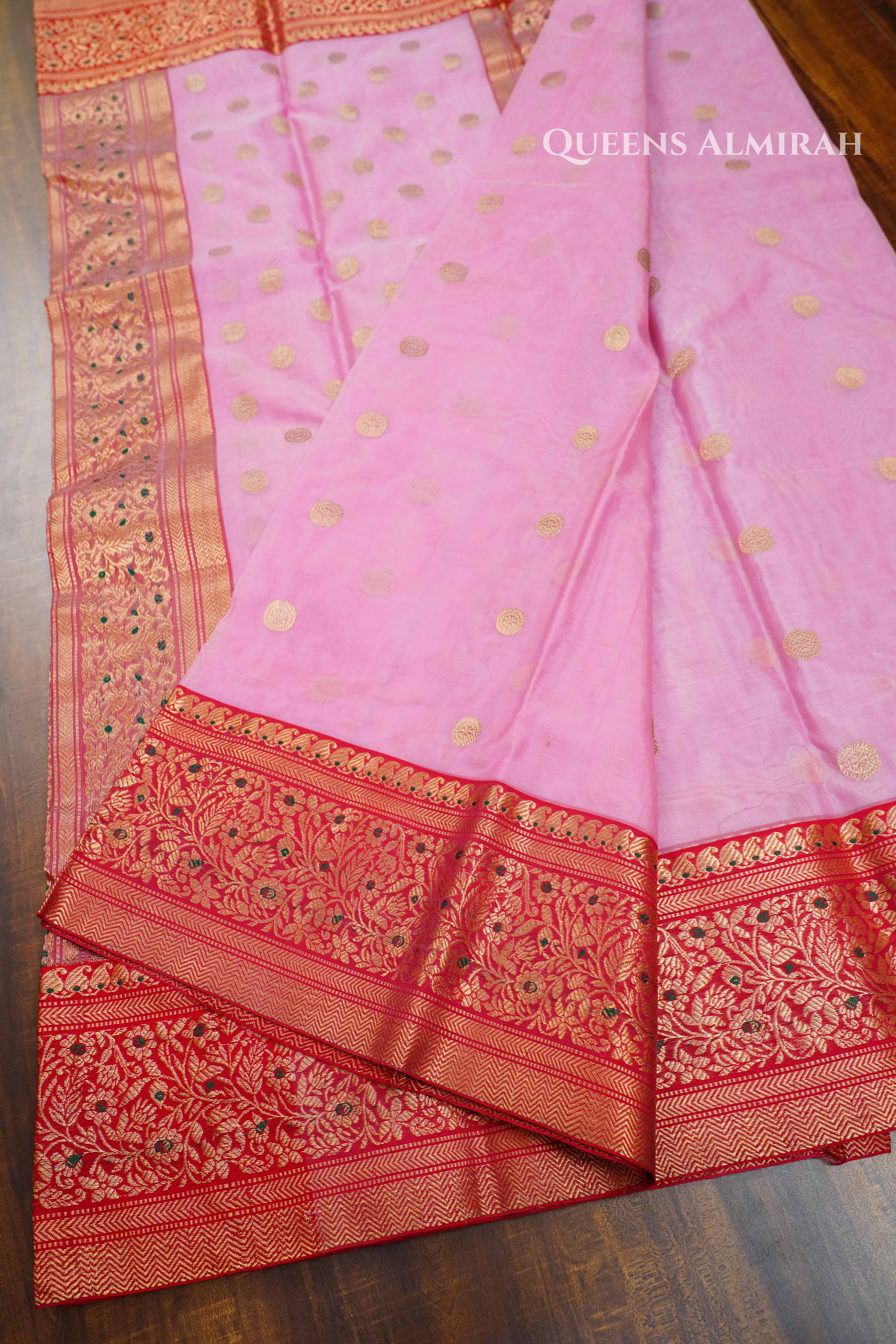Lilly Pink Chanderi Katan Silk Handloom Saree QUEENS ALMIRAH