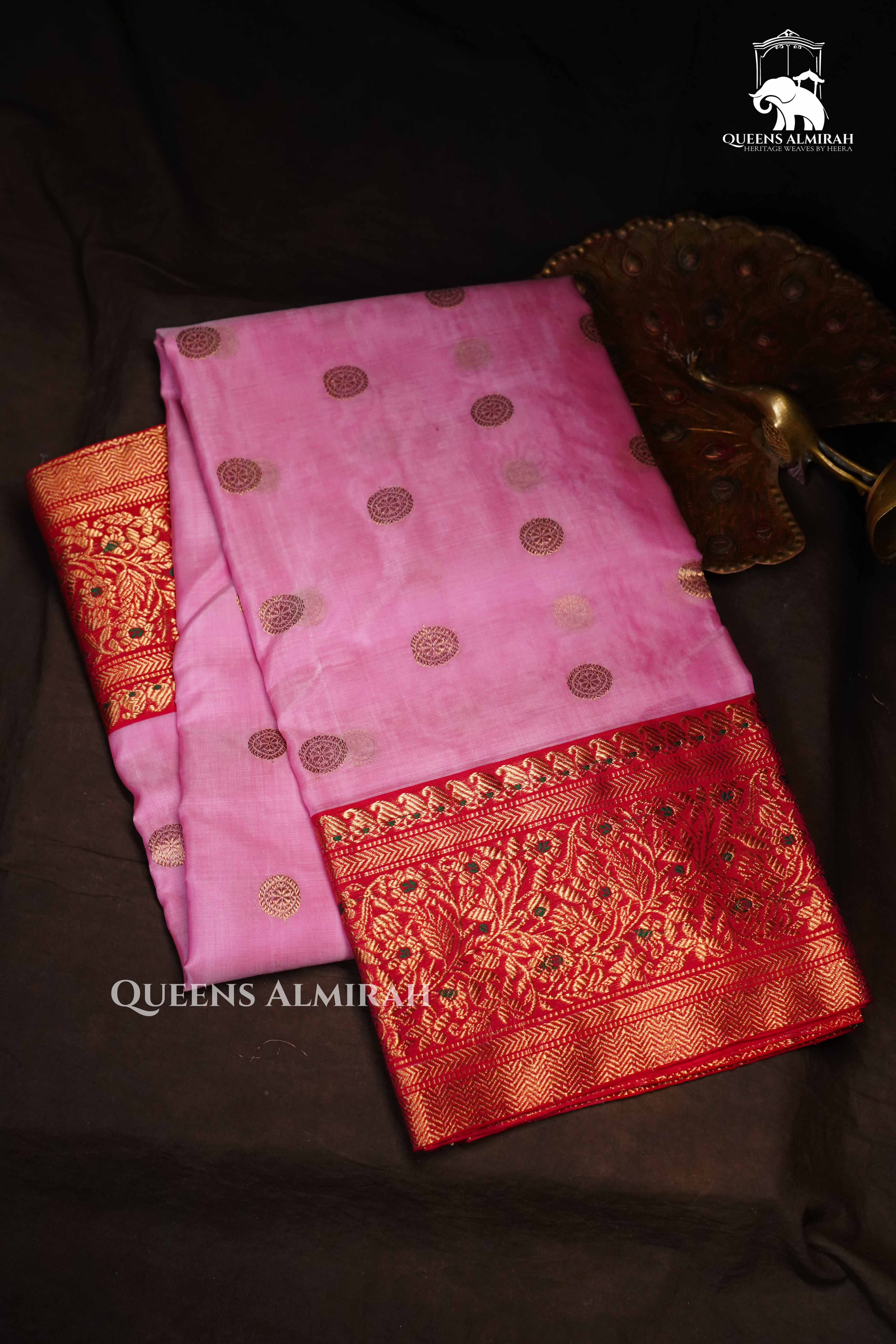 Lilly Pink Chanderi Katan Silk Handloom Saree QUEENS ALMIRAH