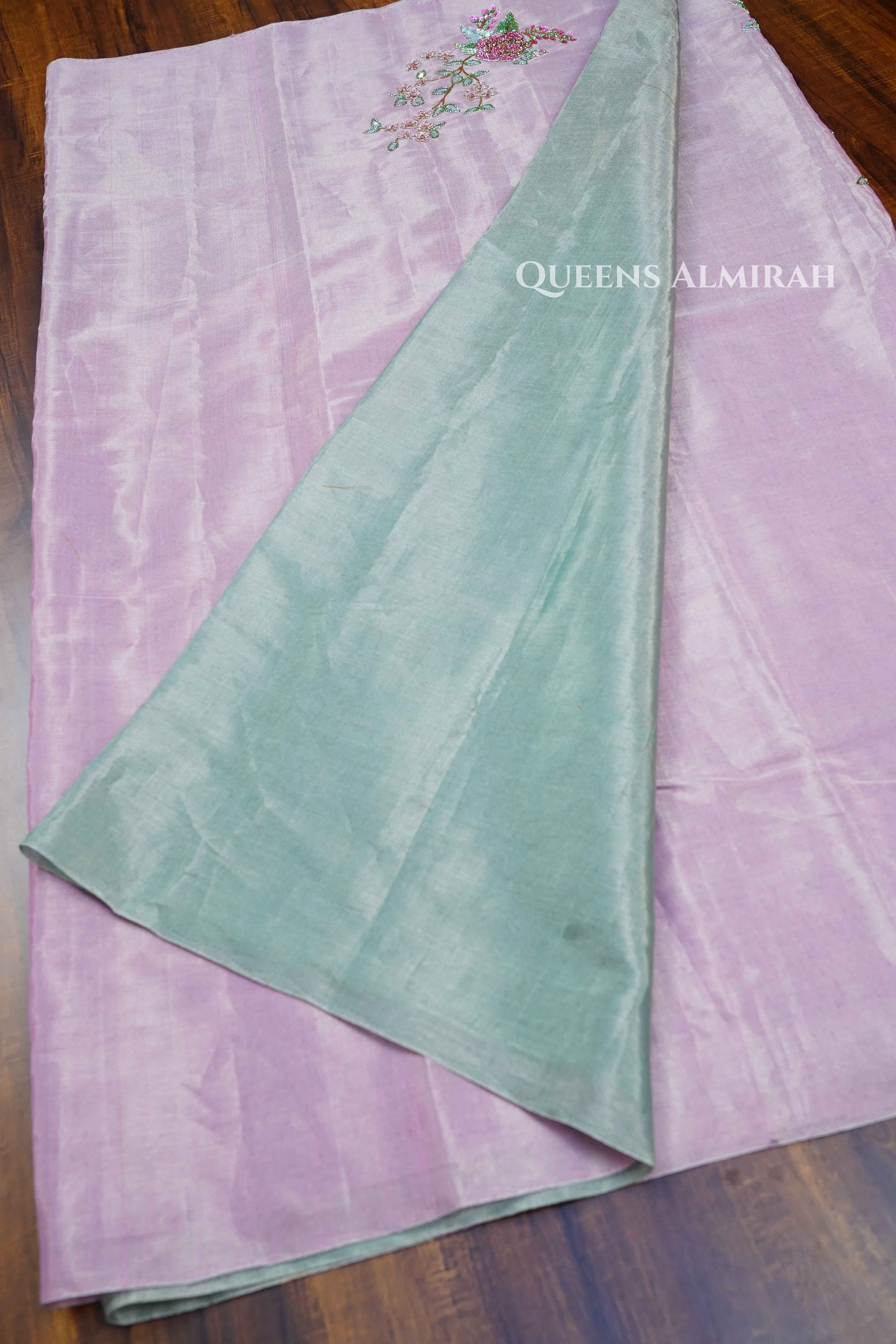 Lilly Pink With Pastel Green Designer Chanderi Silk Saree QUEENS ALMIRAH