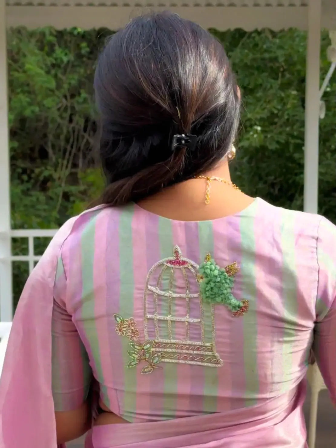 Lilly Pink With Pastel Green Designer Chanderi Silk Saree QUEENS ALMIRAH