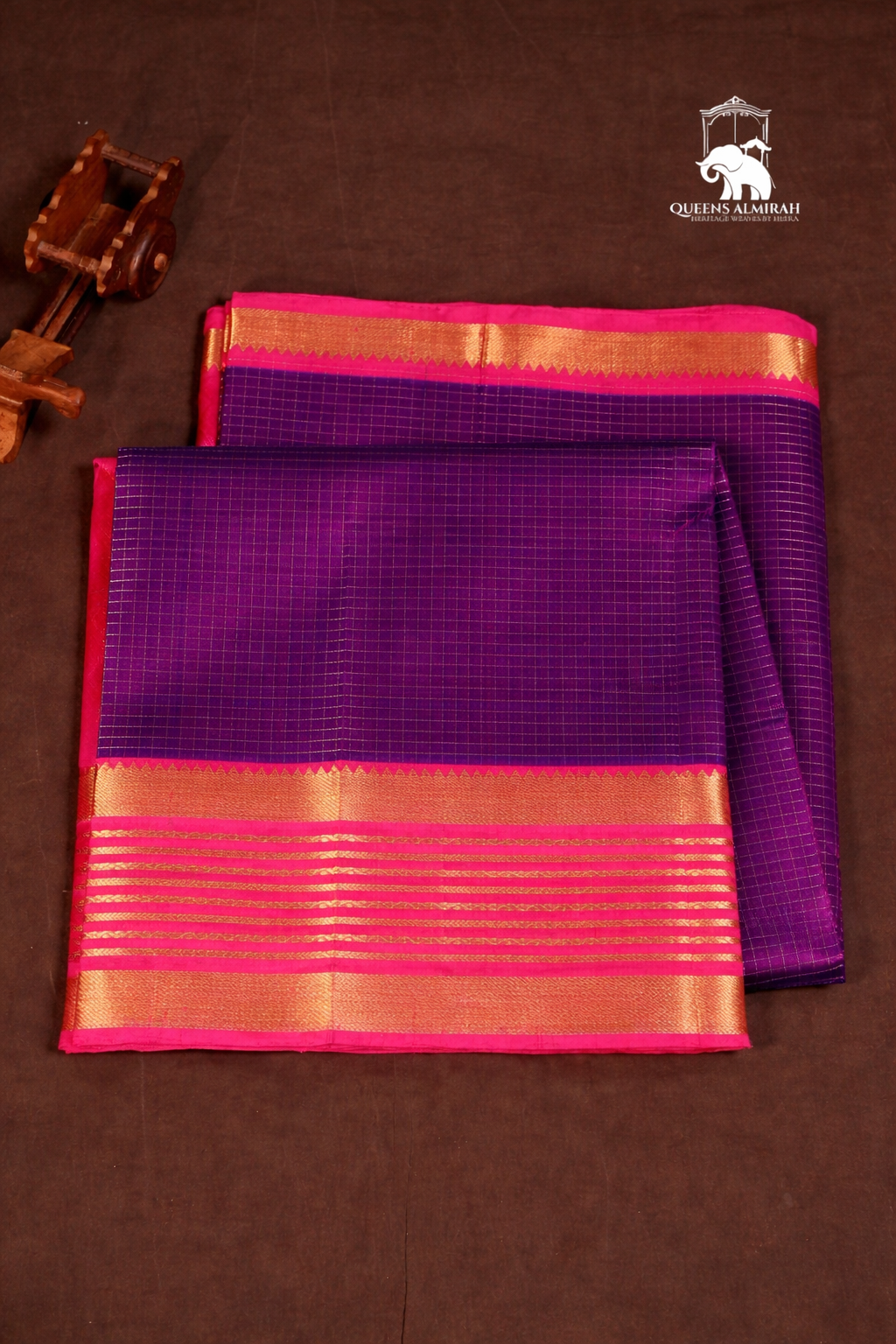 Purple Kattam With Rani Pink Varisapet Border Pure Silk Cotton Saree