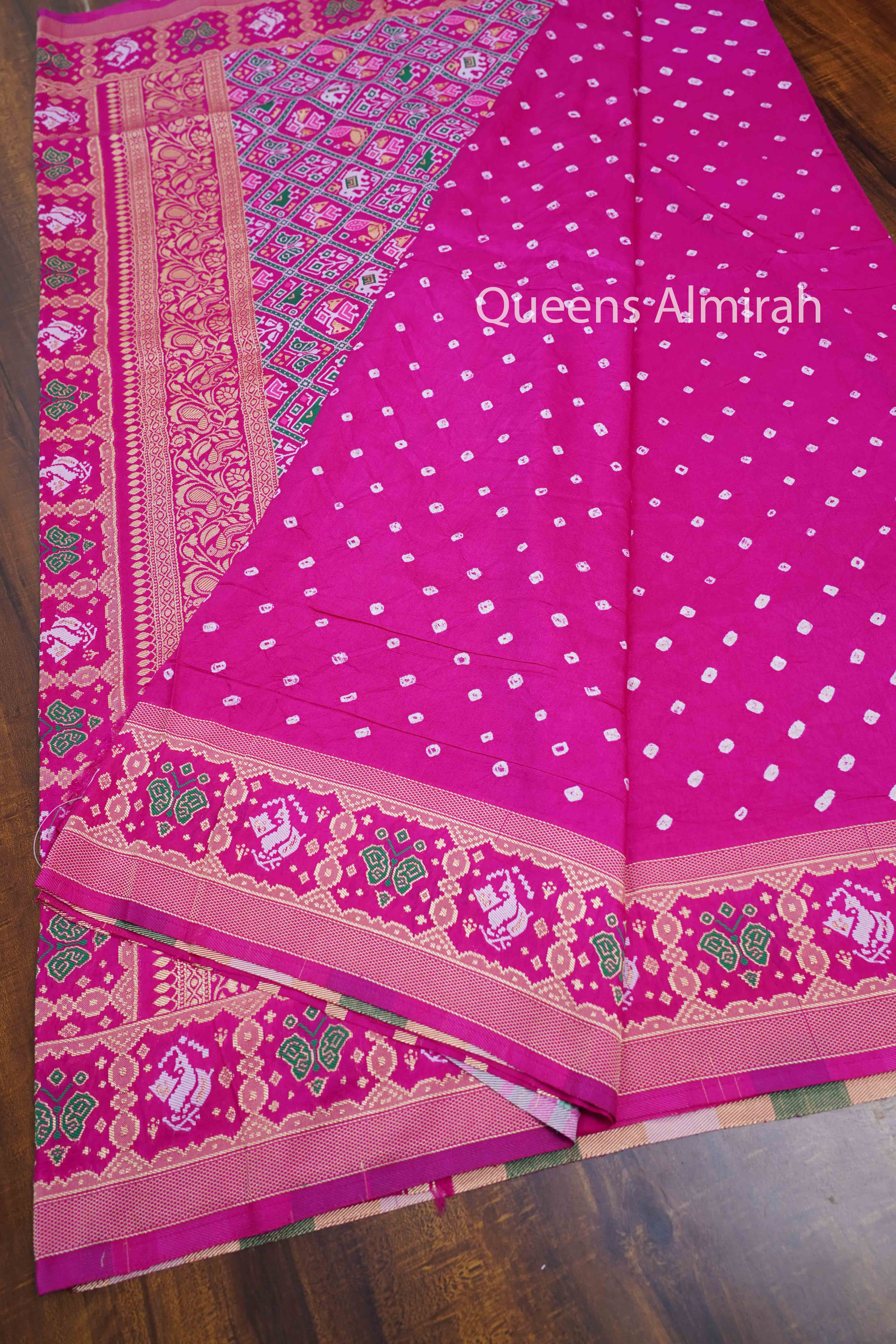 MAGENTA PINK BANDHINI MALAI SILK SAREE - Queens Jewel Emporium