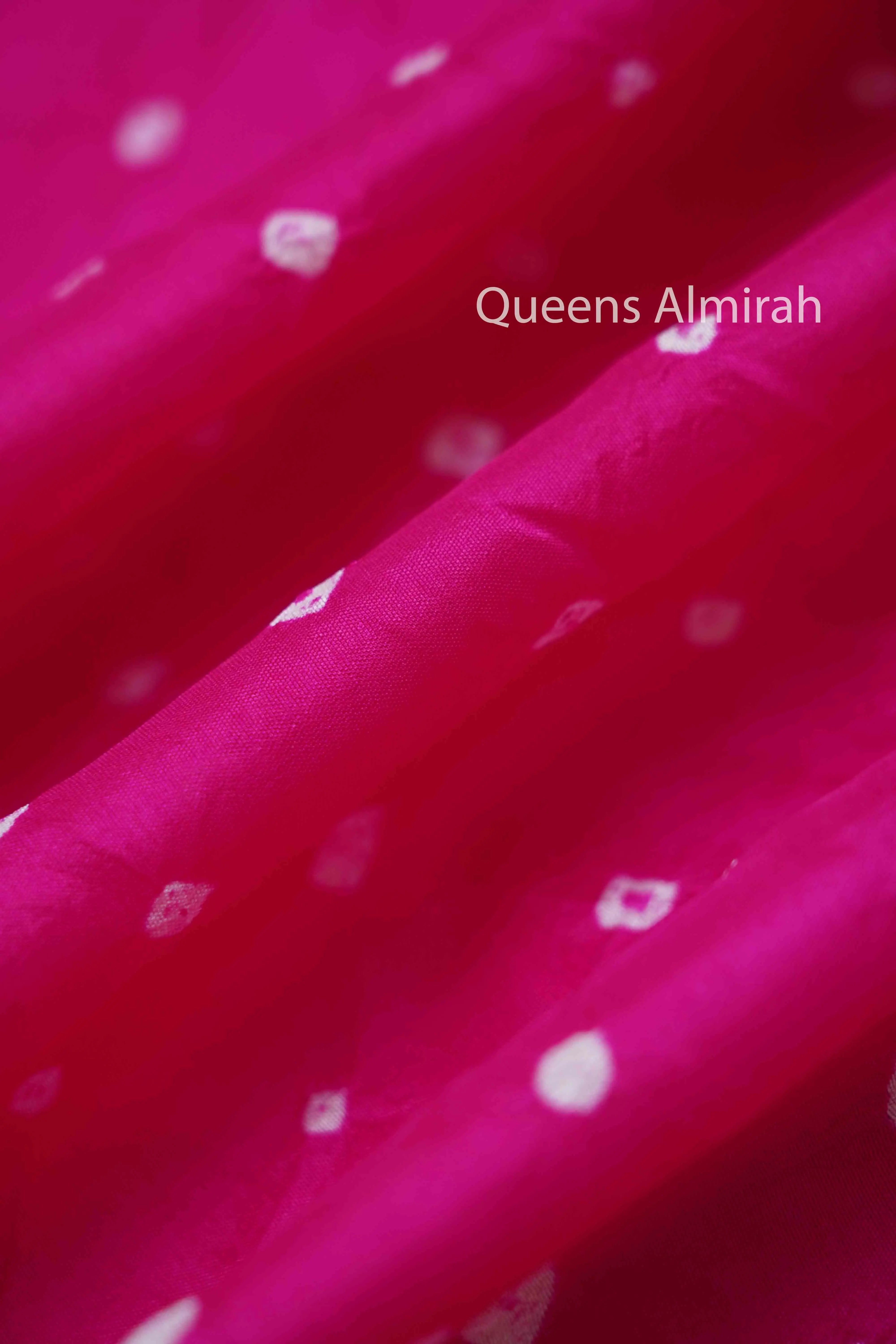 MAGENTA PINK BANDHINI MALAI SILK SAREE - Queens Jewel Emporium