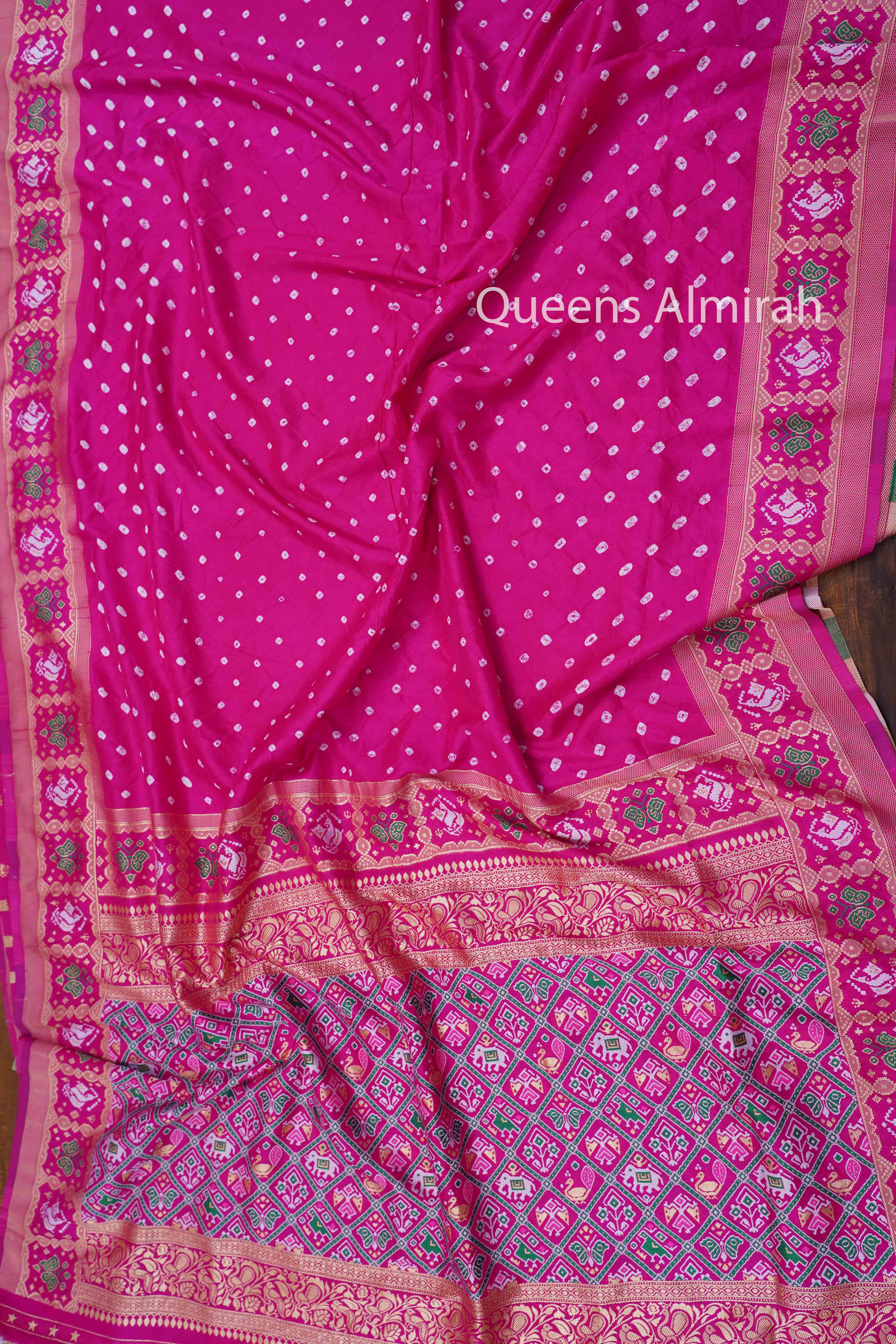 MAGENTA PINK BANDHINI MALAI SILK SAREE - Queens Jewel Emporium