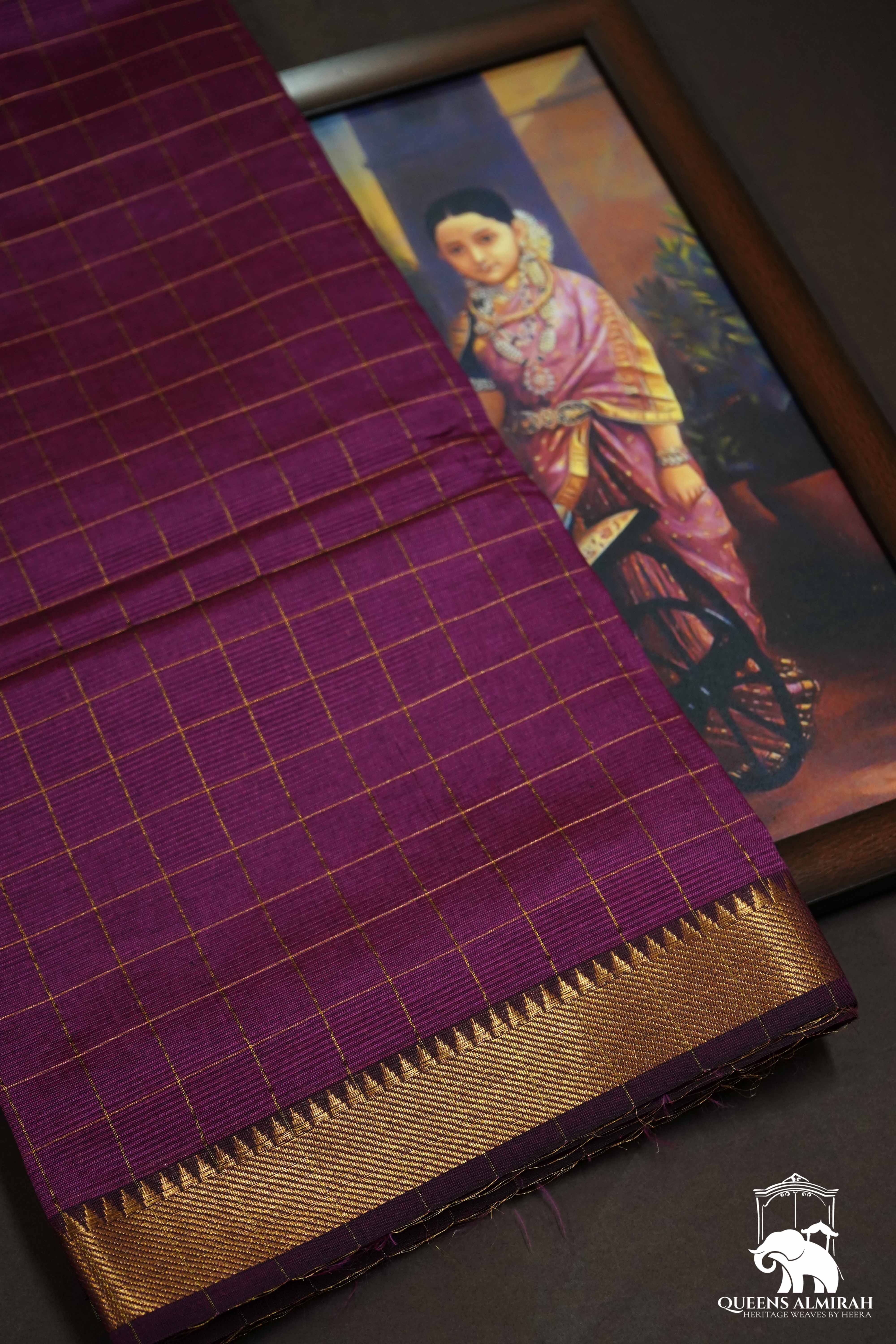 MAGENTA WITH CHECKS MANGALGIRI SAREE - Queens Jewel Emporium