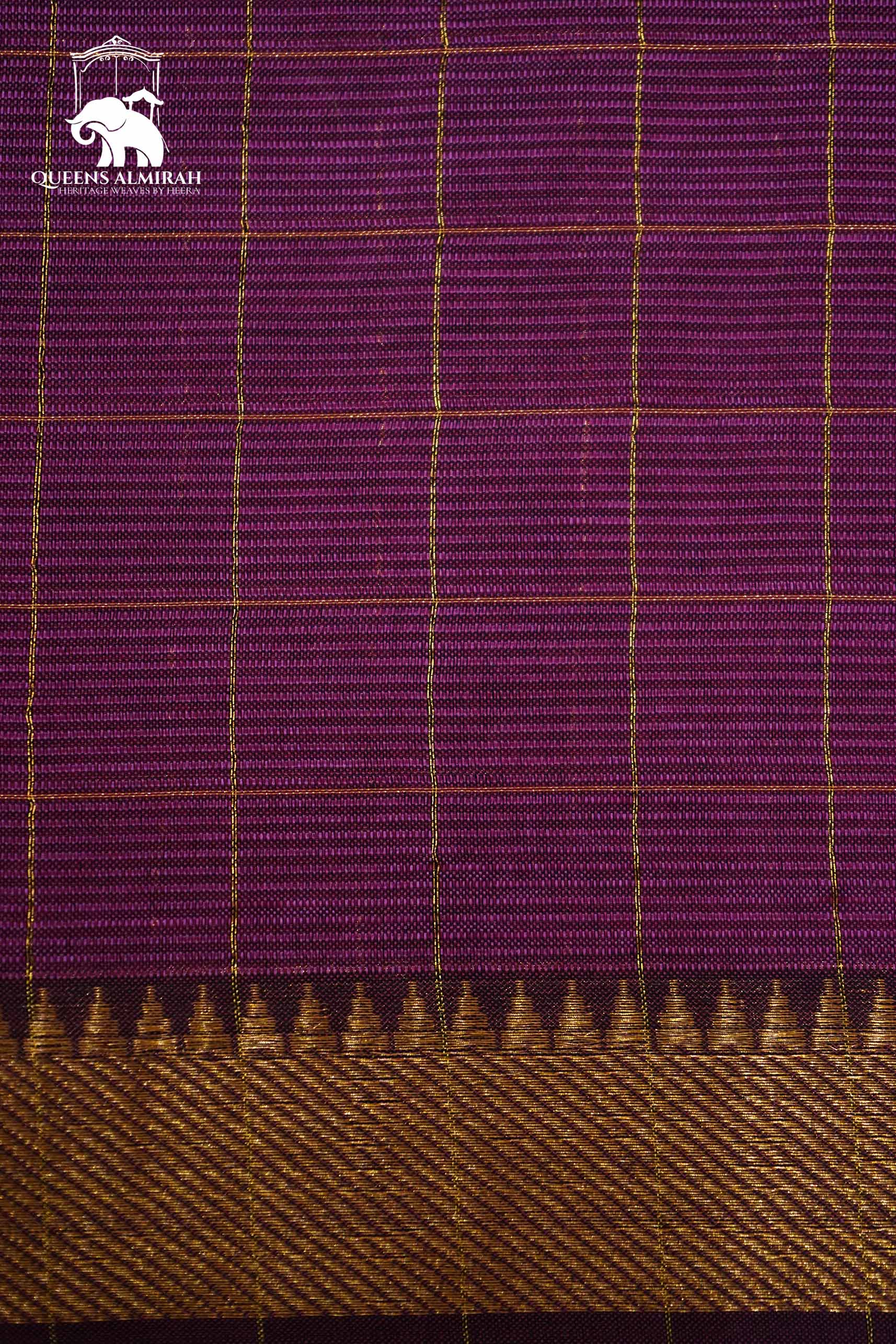 MAGENTA WITH CHECKS MANGALGIRI SAREE - Queens Jewel Emporium
