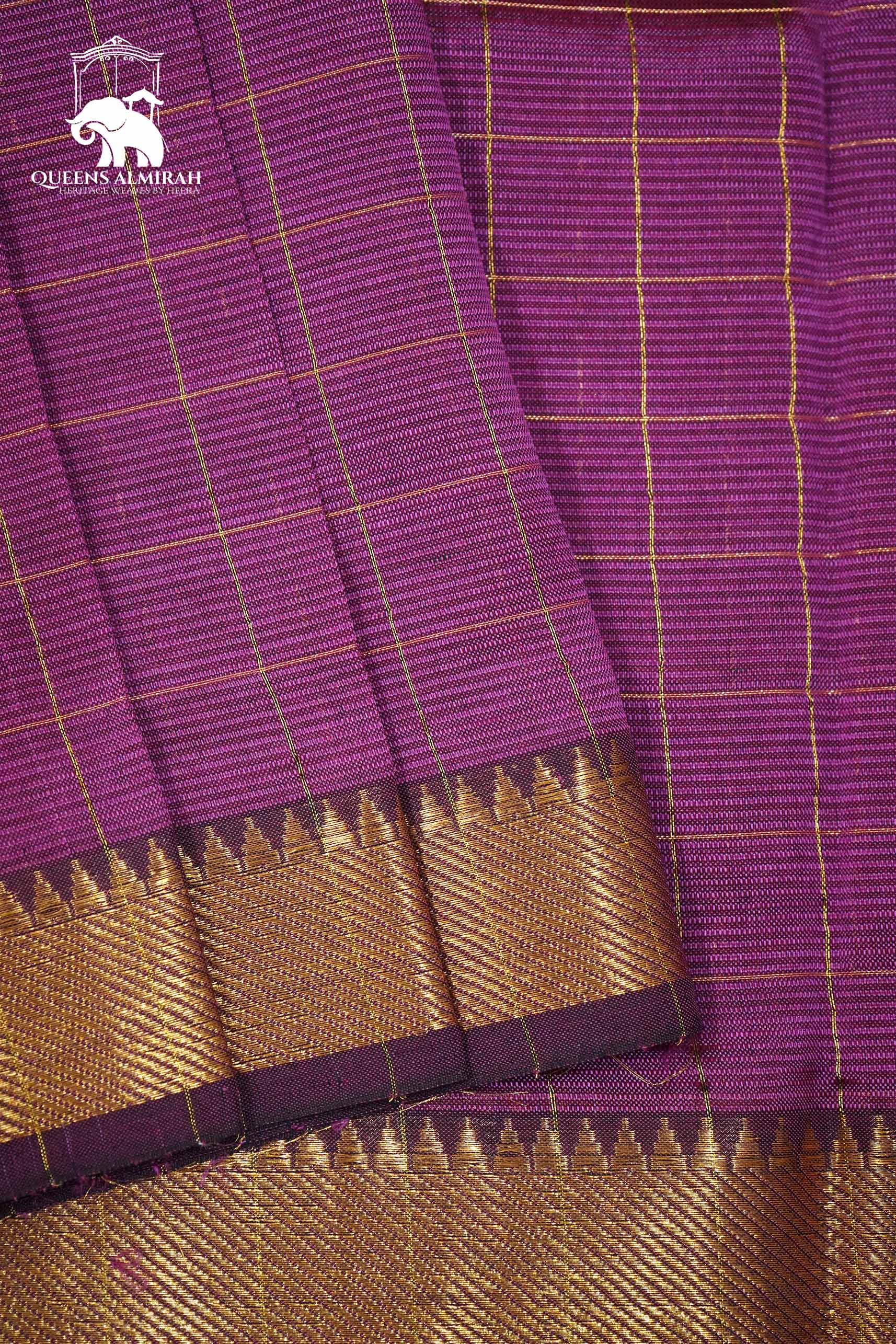 MAGENTA WITH CHECKS MANGALGIRI SAREE - Queens Jewel Emporium