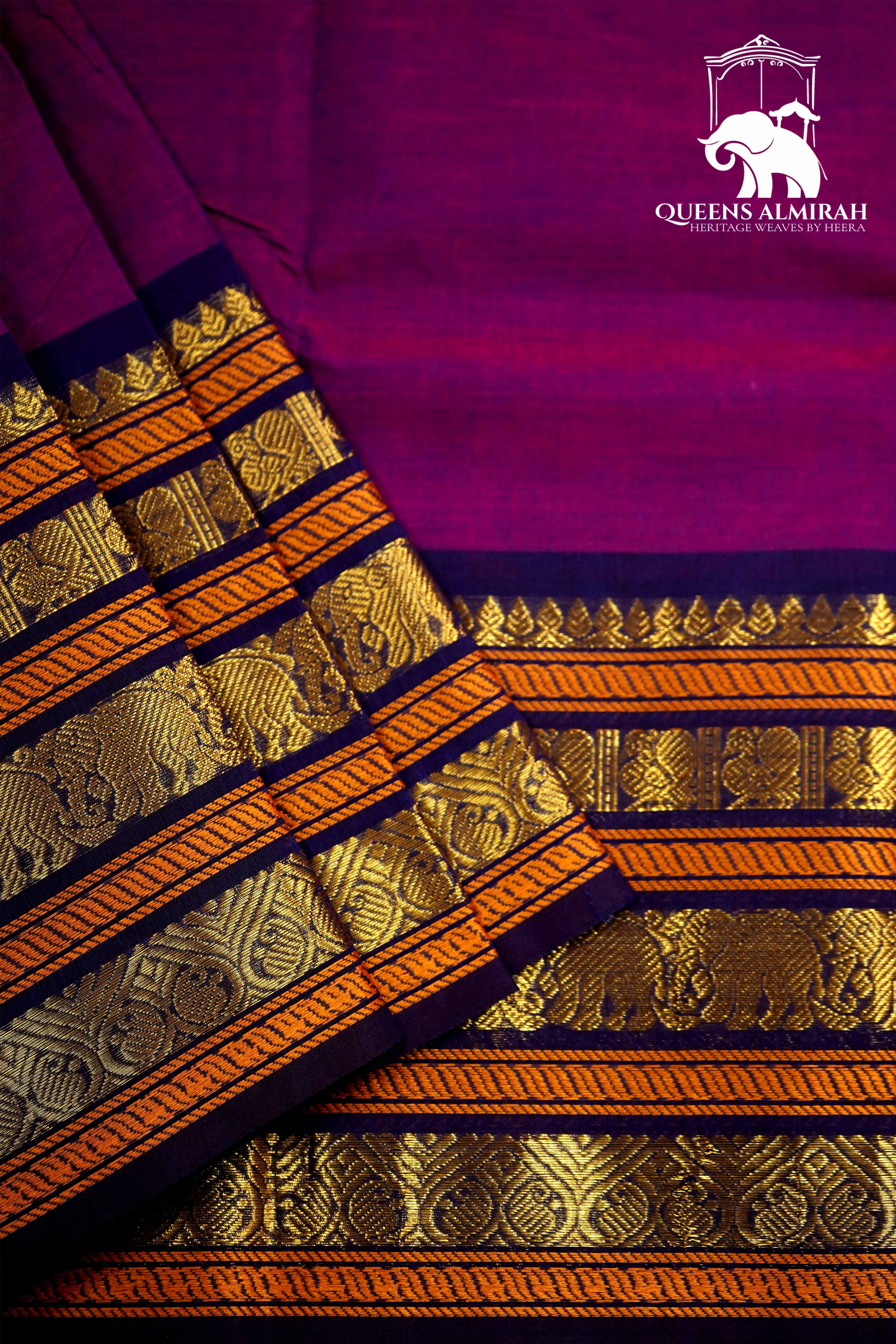 MAGENTA WITH DARK PURPLE KANCHI COTTON SAREE - Queens Jewel Emporium