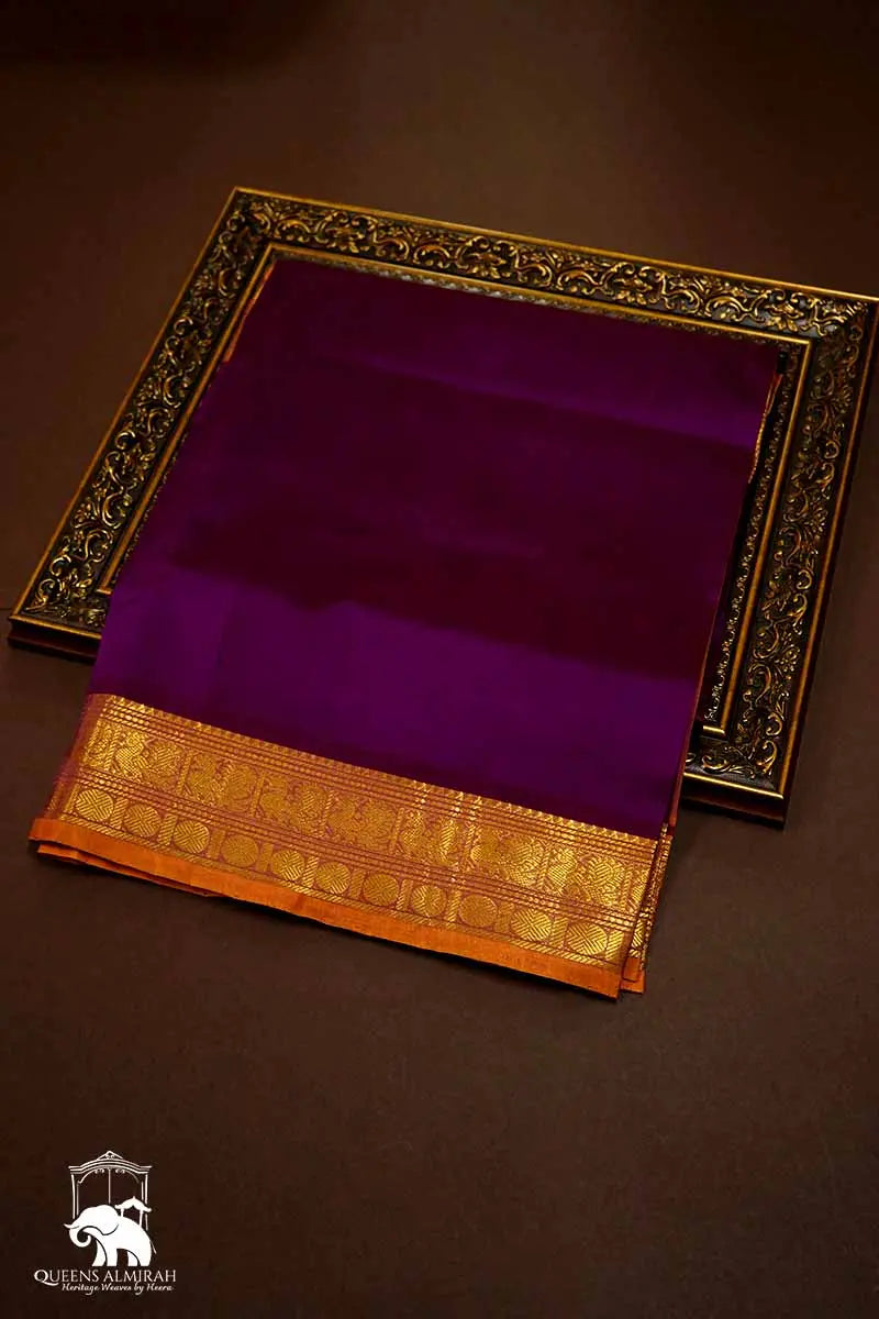 MAGENTA WITH MUSTARD KANCHI SILK SAREE - Queens Jewel Emporium