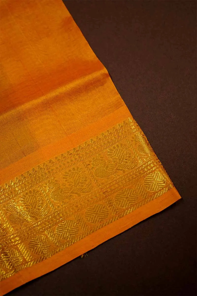 MAGENTA WITH MUSTARD KANCHI SILK SAREE - Queens Jewel Emporium
