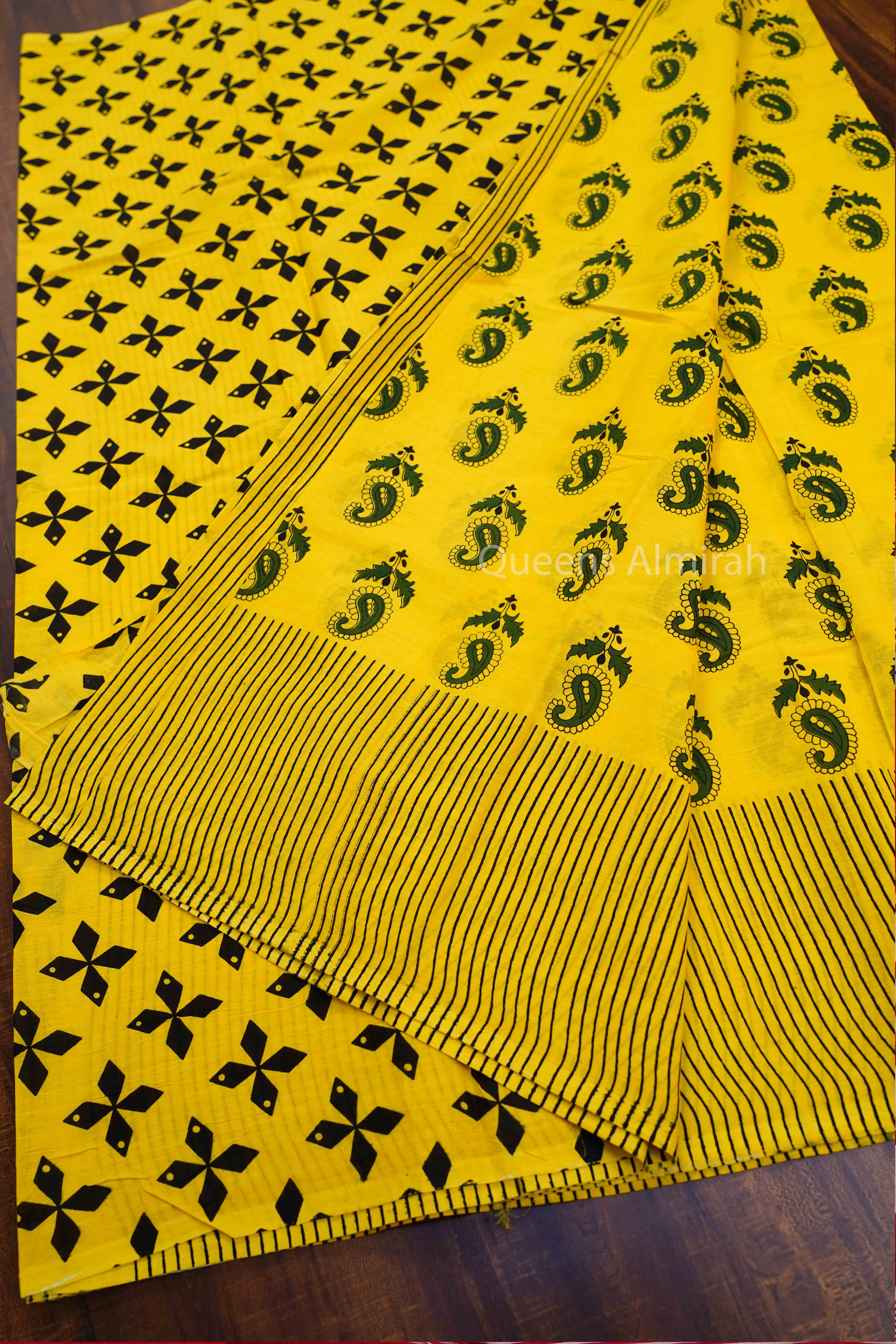 MANGO YELLOW MULMUL COTTON SAREE - Queens Jewel Emporium