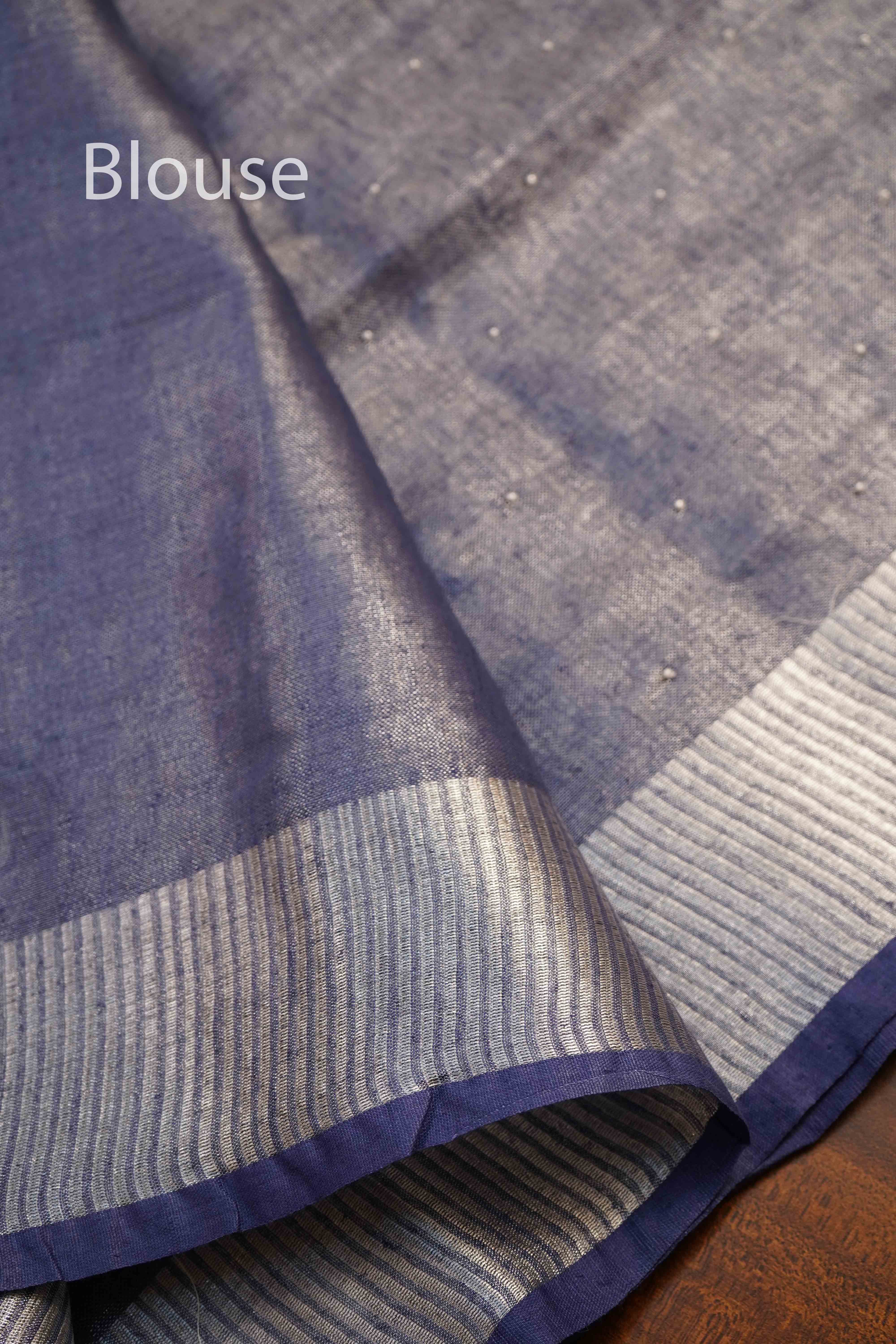 MARBLE BLUE LINEN TISSUE SAREE - Queens Jewel Emporium