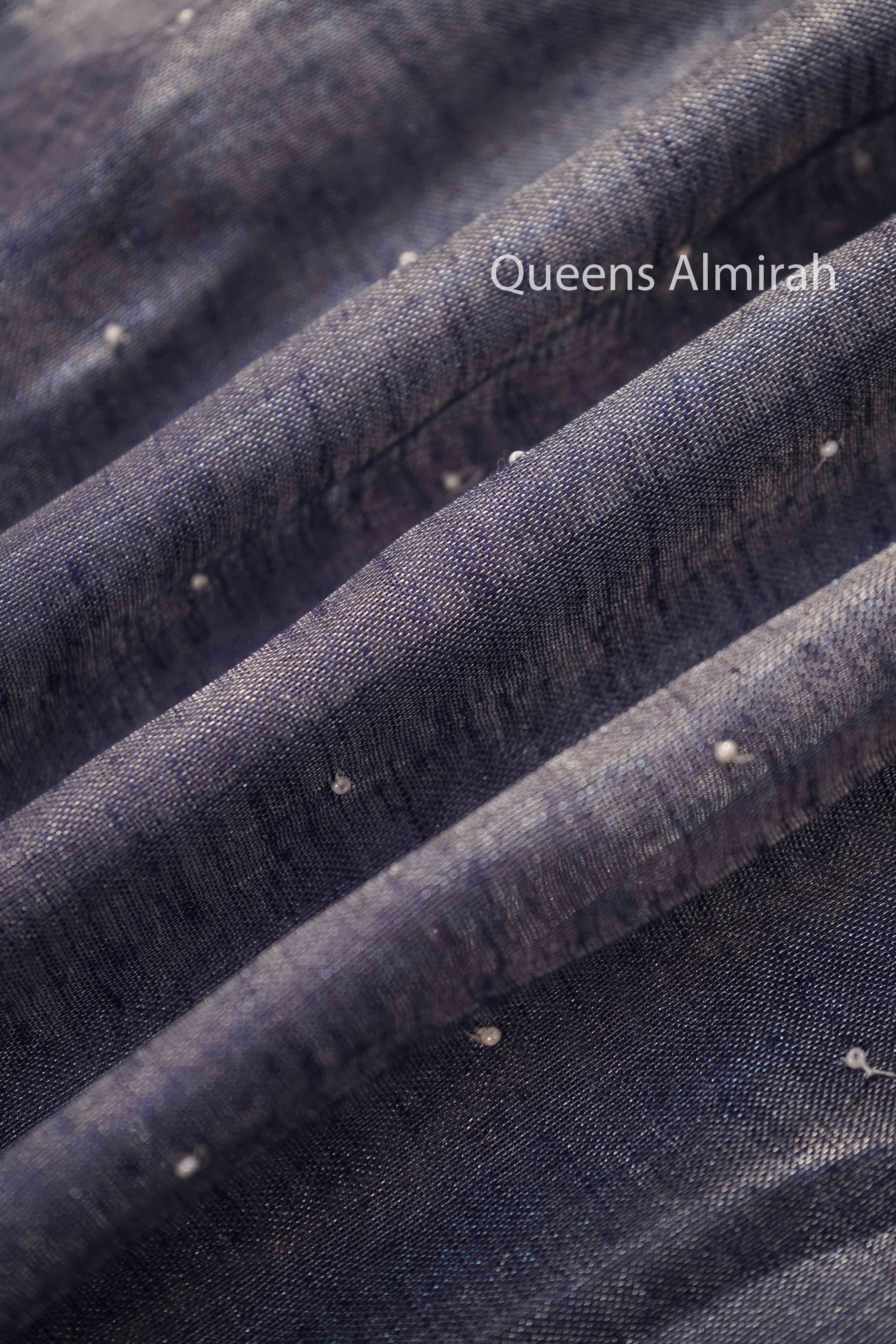 MARBLE BLUE LINEN TISSUE SAREE - Queens Jewel Emporium