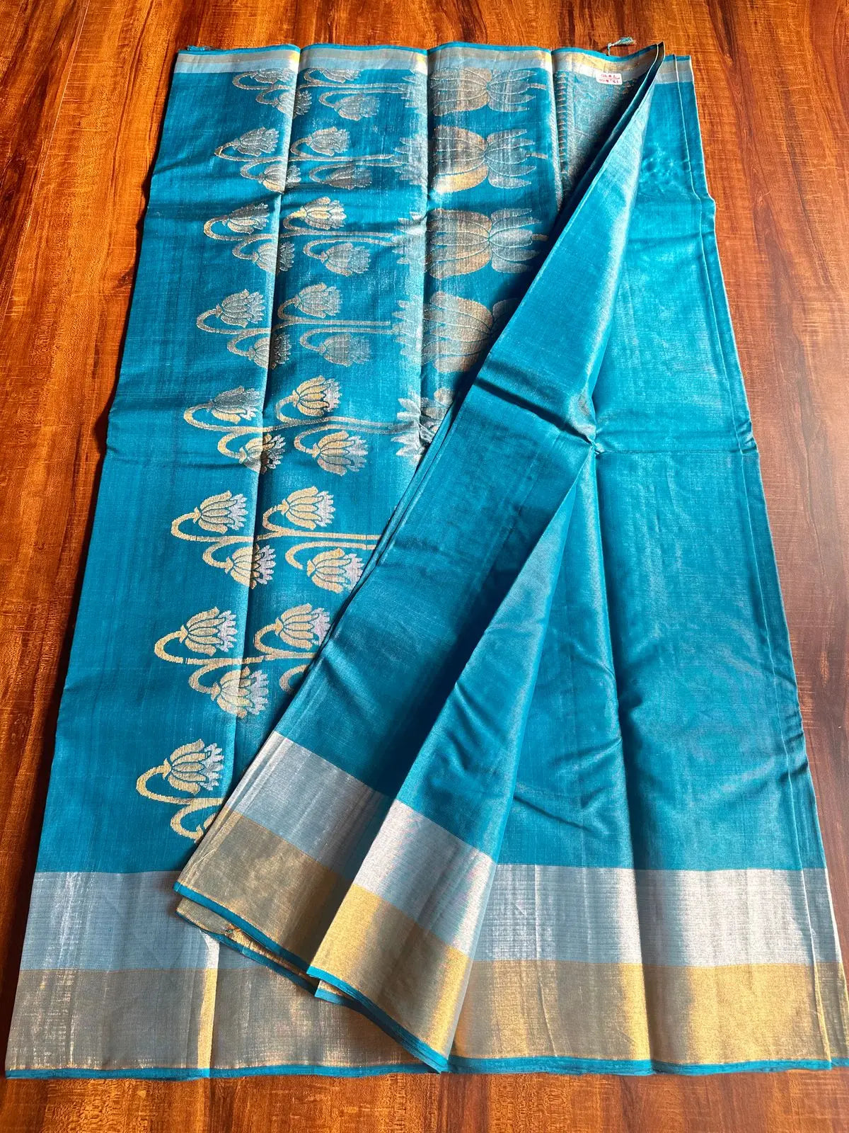MARINE BLUE PURE KANCHIVARAM SILK SAREE - Queens Jewel Emporium