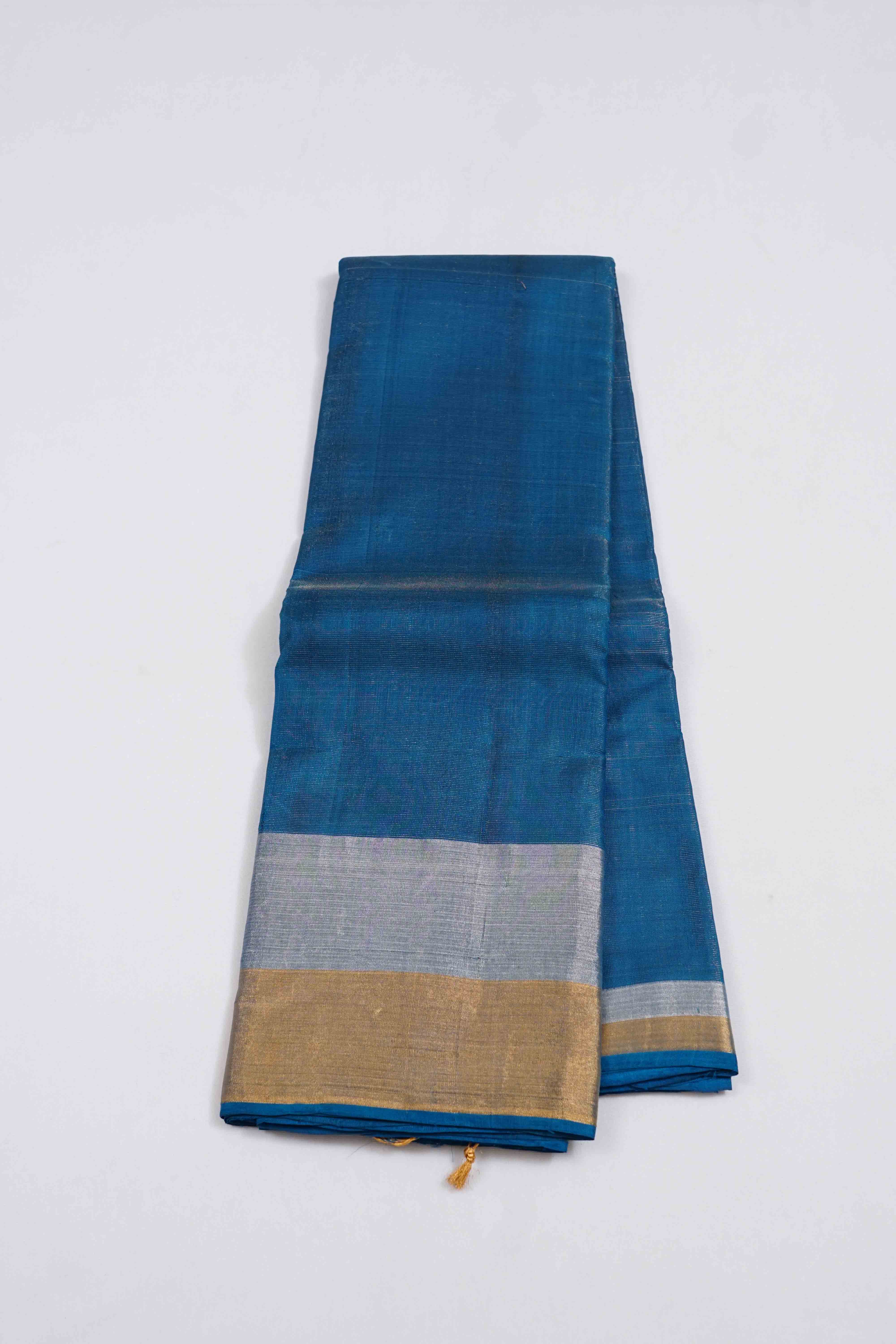MARINE BLUE PURE KANCHIVARAM SILK SAREE - Queens Jewel Emporium
