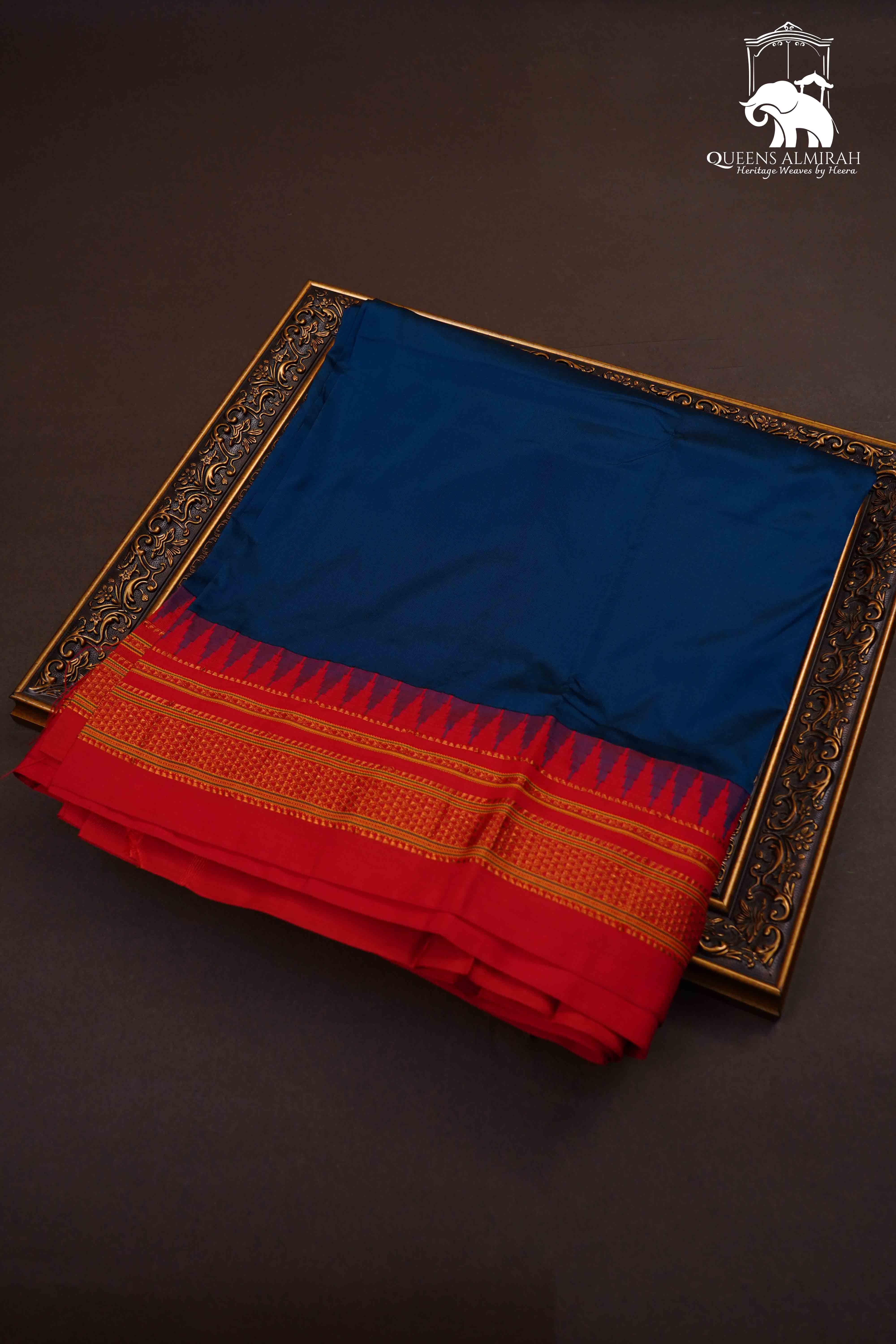 MARINE BLUE RED ILKAL SEMI SILK SAREE - Queens Jewel Emporium