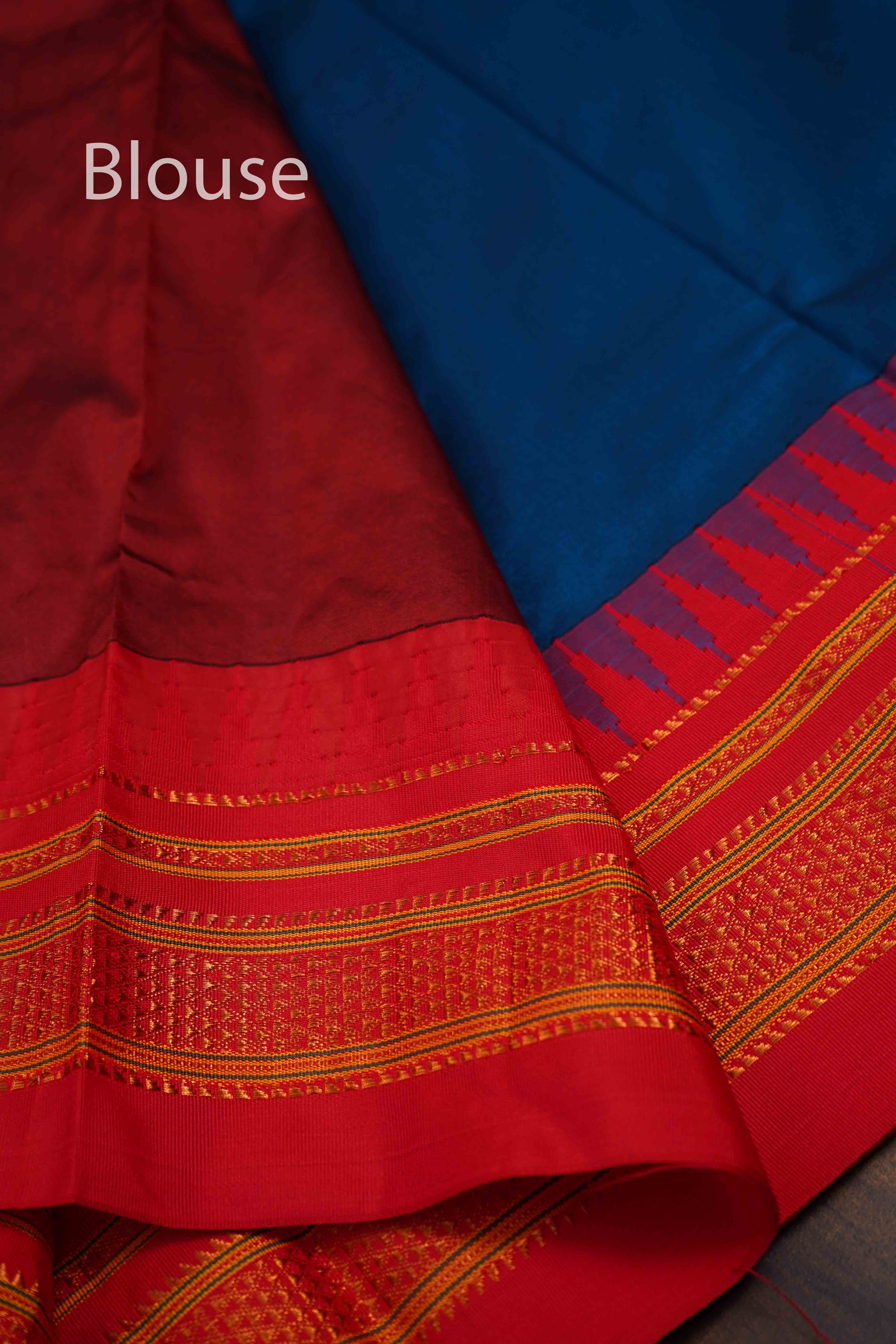 MARINE BLUE RED ILKAL SEMI SILK SAREE - Queens Jewel Emporium