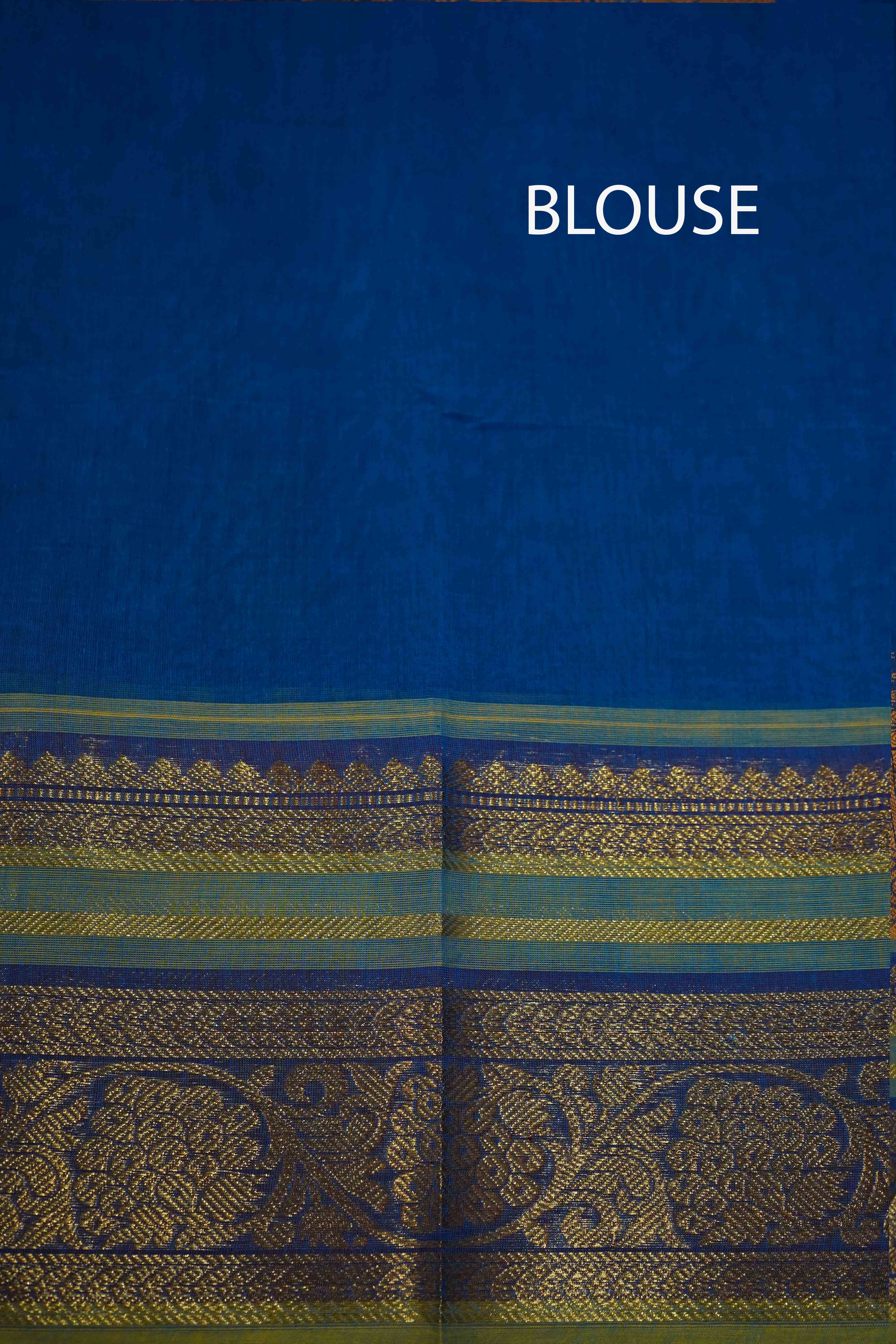 MARINE BLUE WITH MUDDY GREEN KANCHI COTTON SAREE - Queens Jewel Emporium