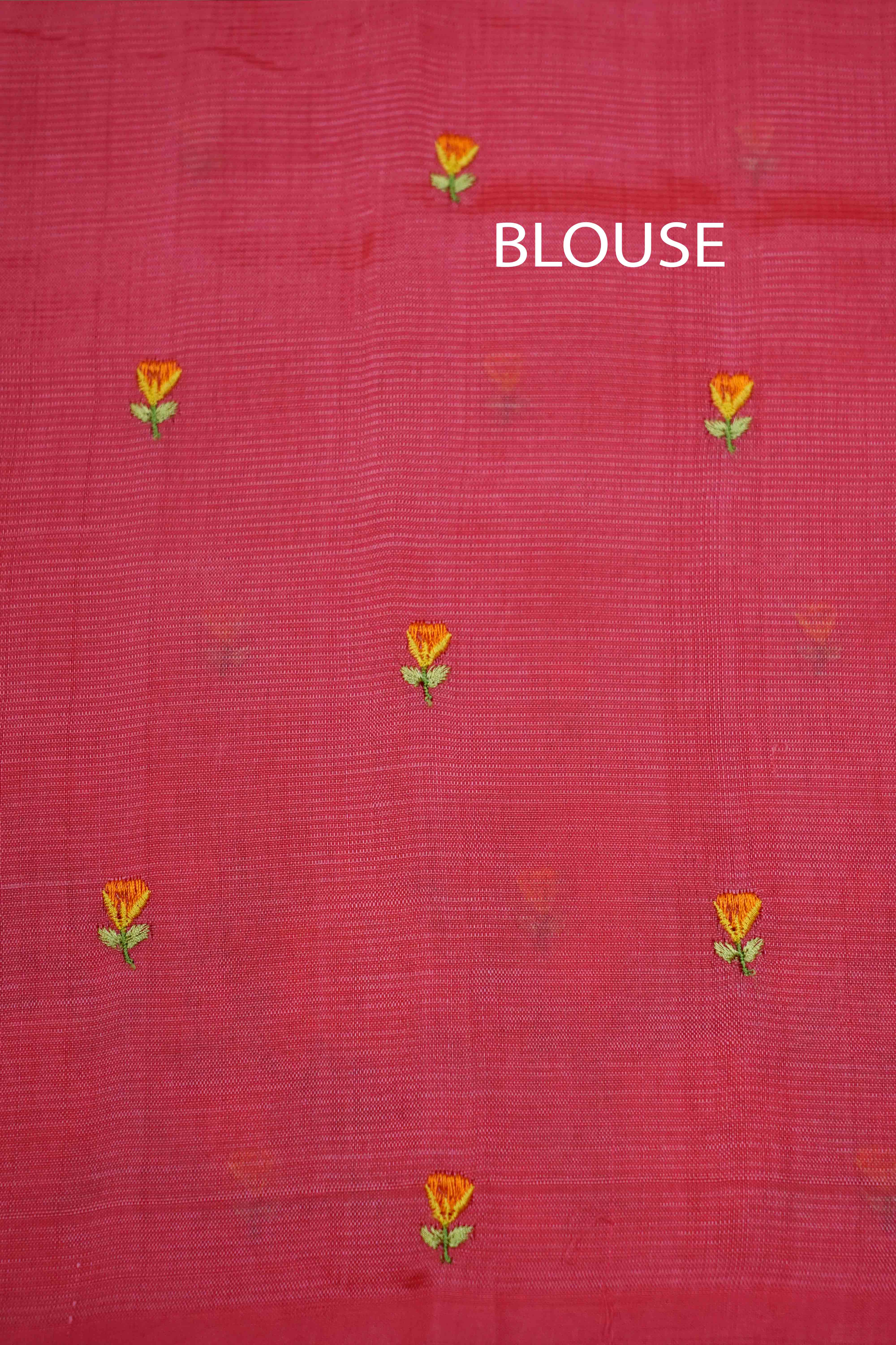 MARY GOLD ORANGE MANGALGIRI WITH EMBROIDERY SAREE - Queens Jewel Emporium