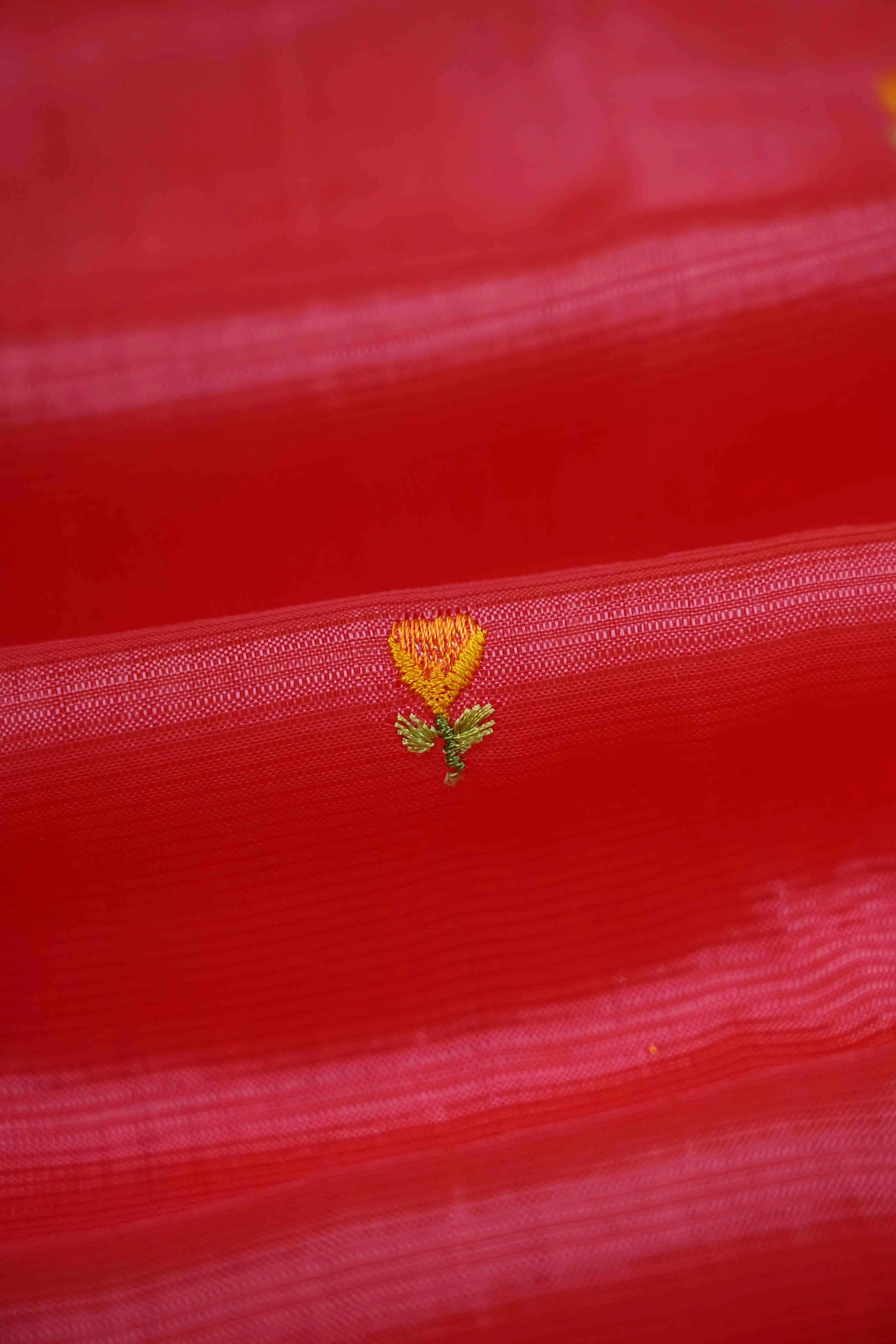 MARY GOLD ORANGE MANGALGIRI WITH EMBROIDERY SAREE - Queens Jewel Emporium
