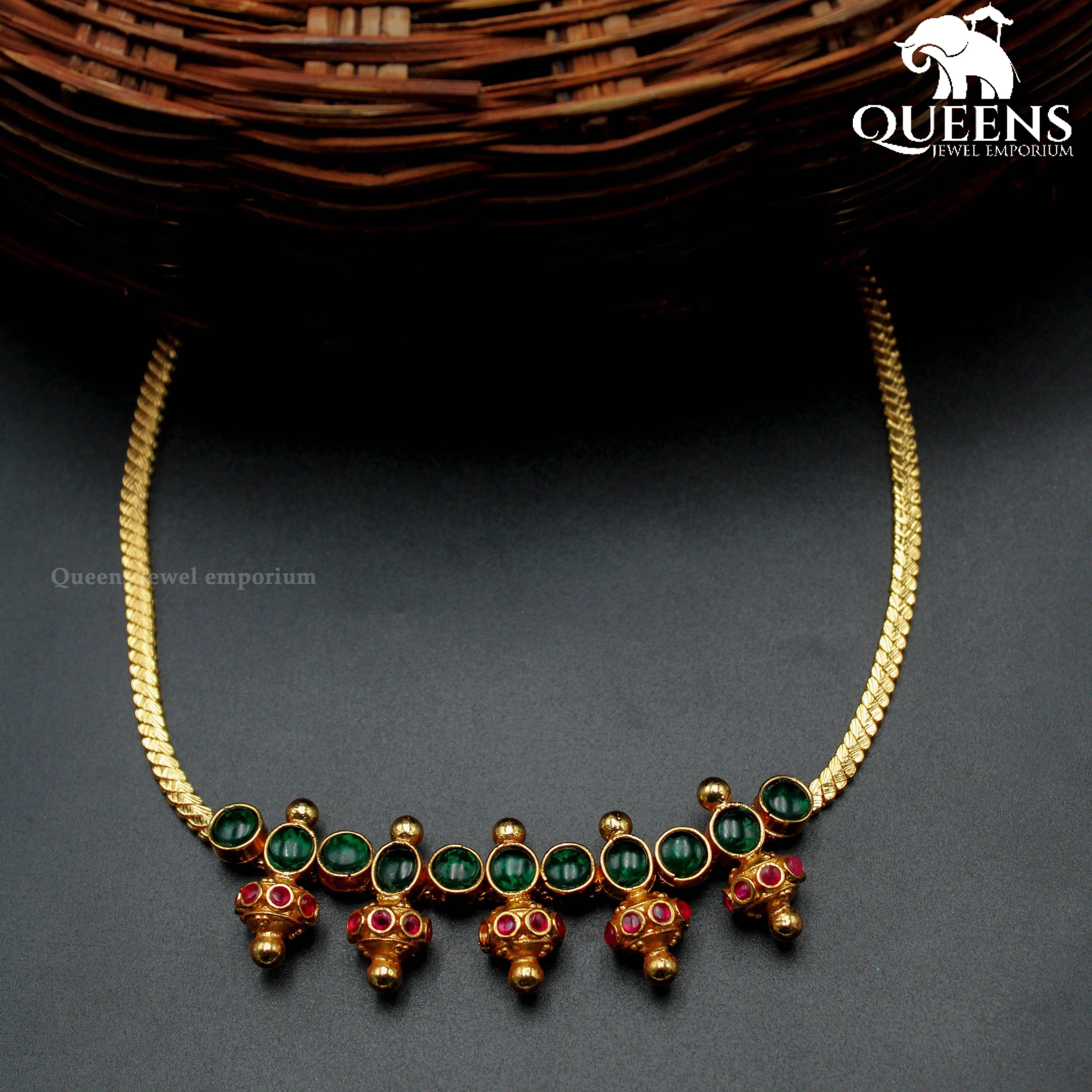 MATHANGI NECKLACE GREEN - Queens Jewel Emporium