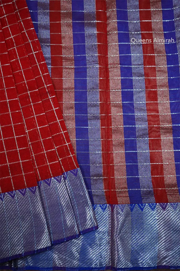 MEDIUM PURPLE WITH PERSIAN RED MANGALGIRI SAREE - Queens Jewel Emporium