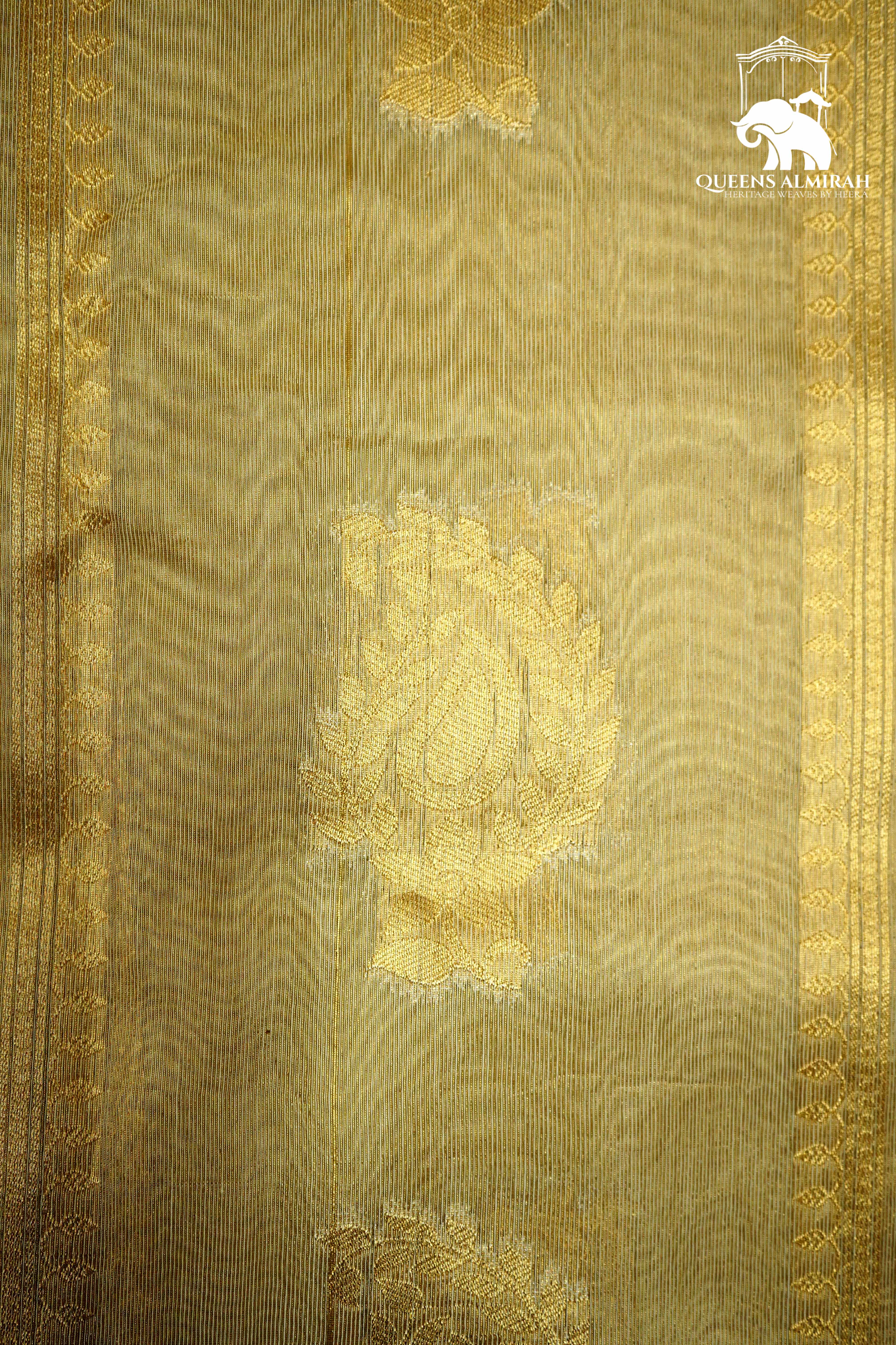 METALIC GOLD WITH WOVEN BORDER ORGANZA SAREE - Queens Jewel Emporium