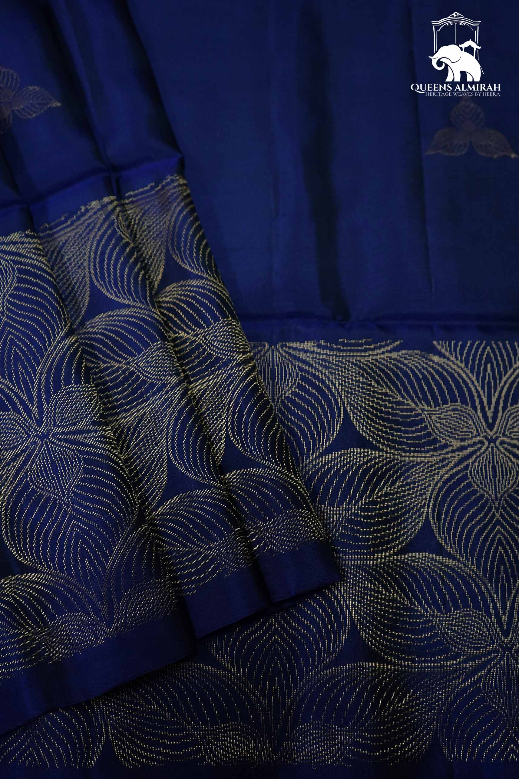 MIDNIGHT BLUE WITH WOVEN BORDER SOFT SILK SAREE - Queens Jewel Emporium
