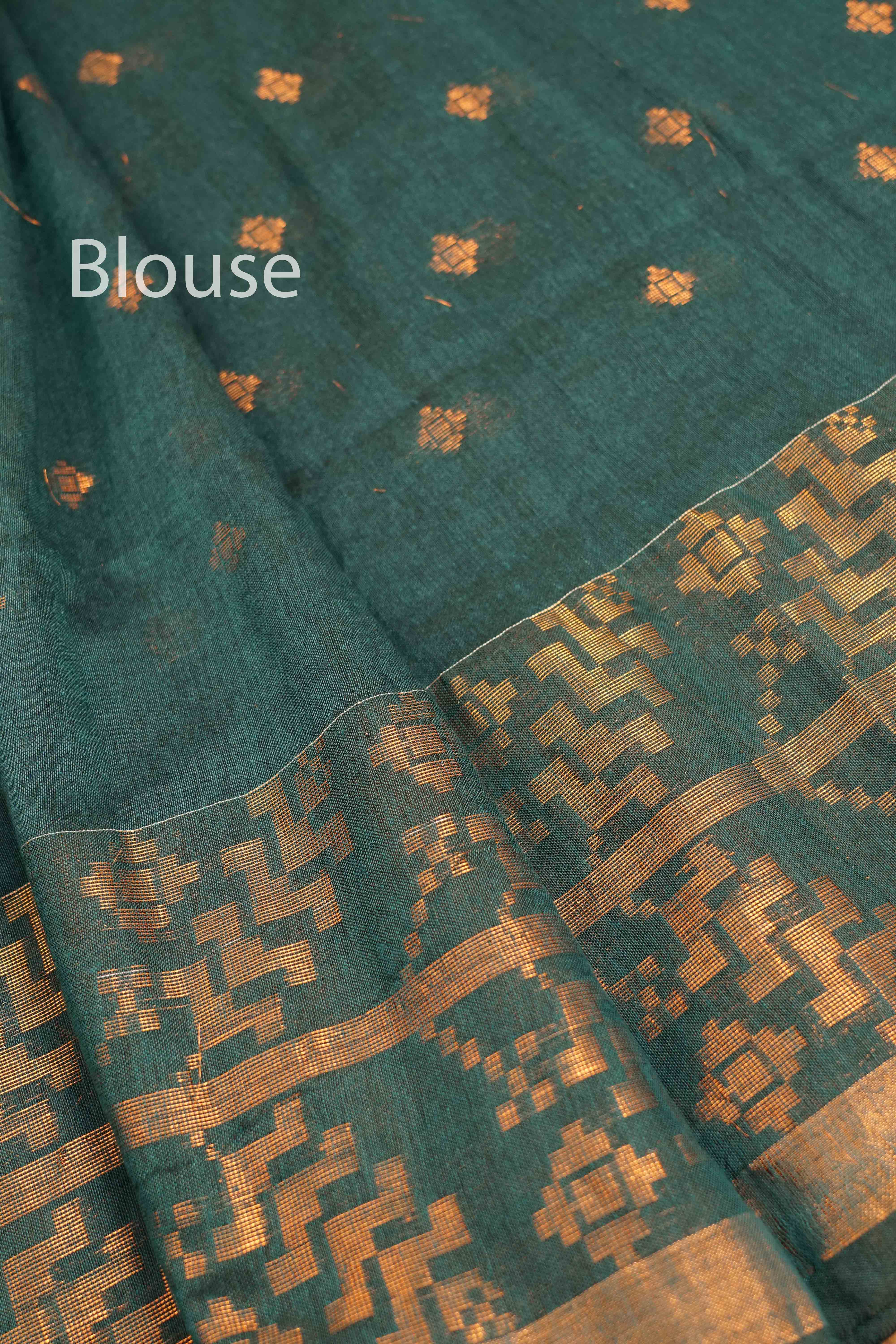MINERAL GREEN JAMDANI COTTON SAREE - Queens Jewel Emporium