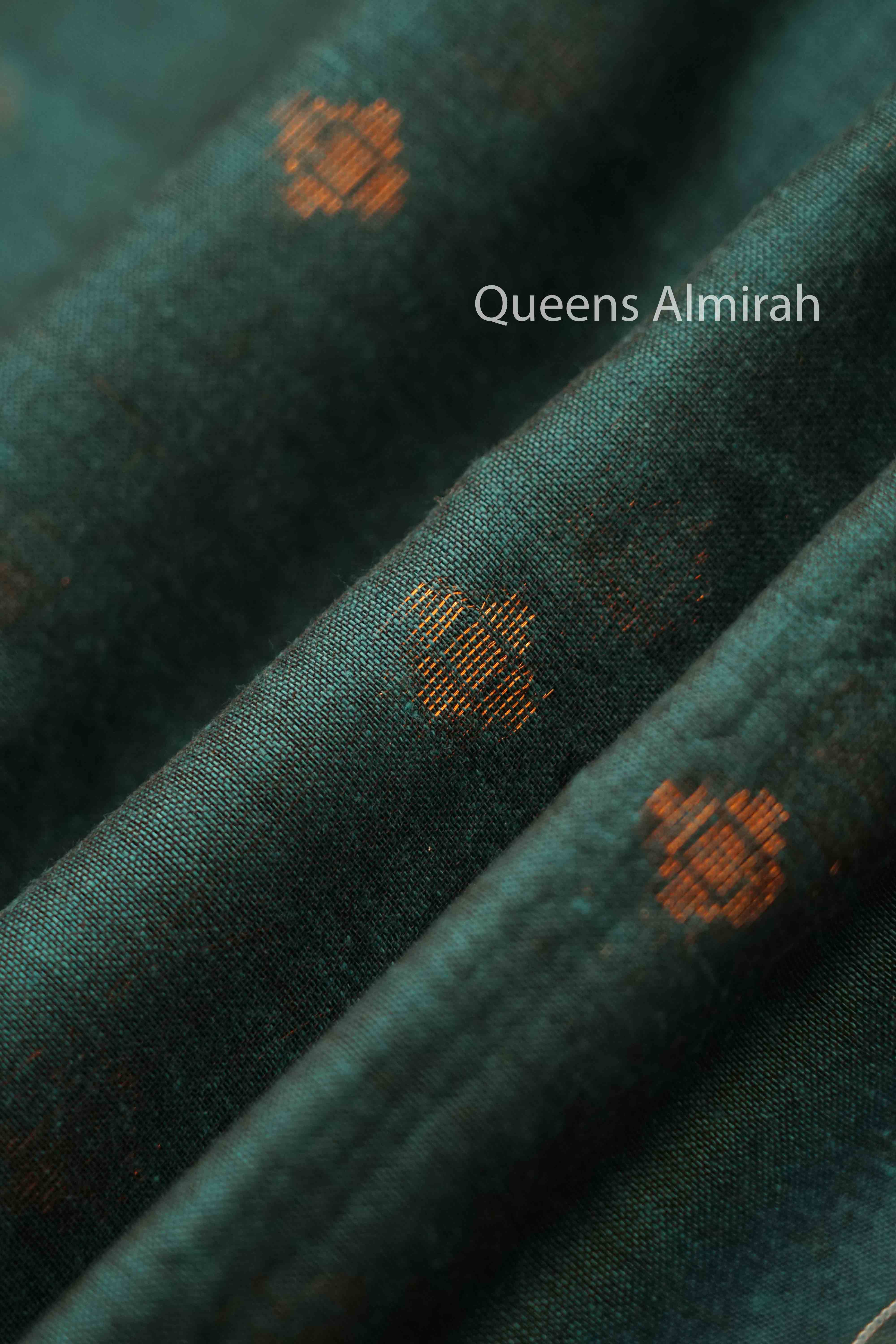 MINERAL GREEN JAMDANI COTTON SAREE - Queens Jewel Emporium