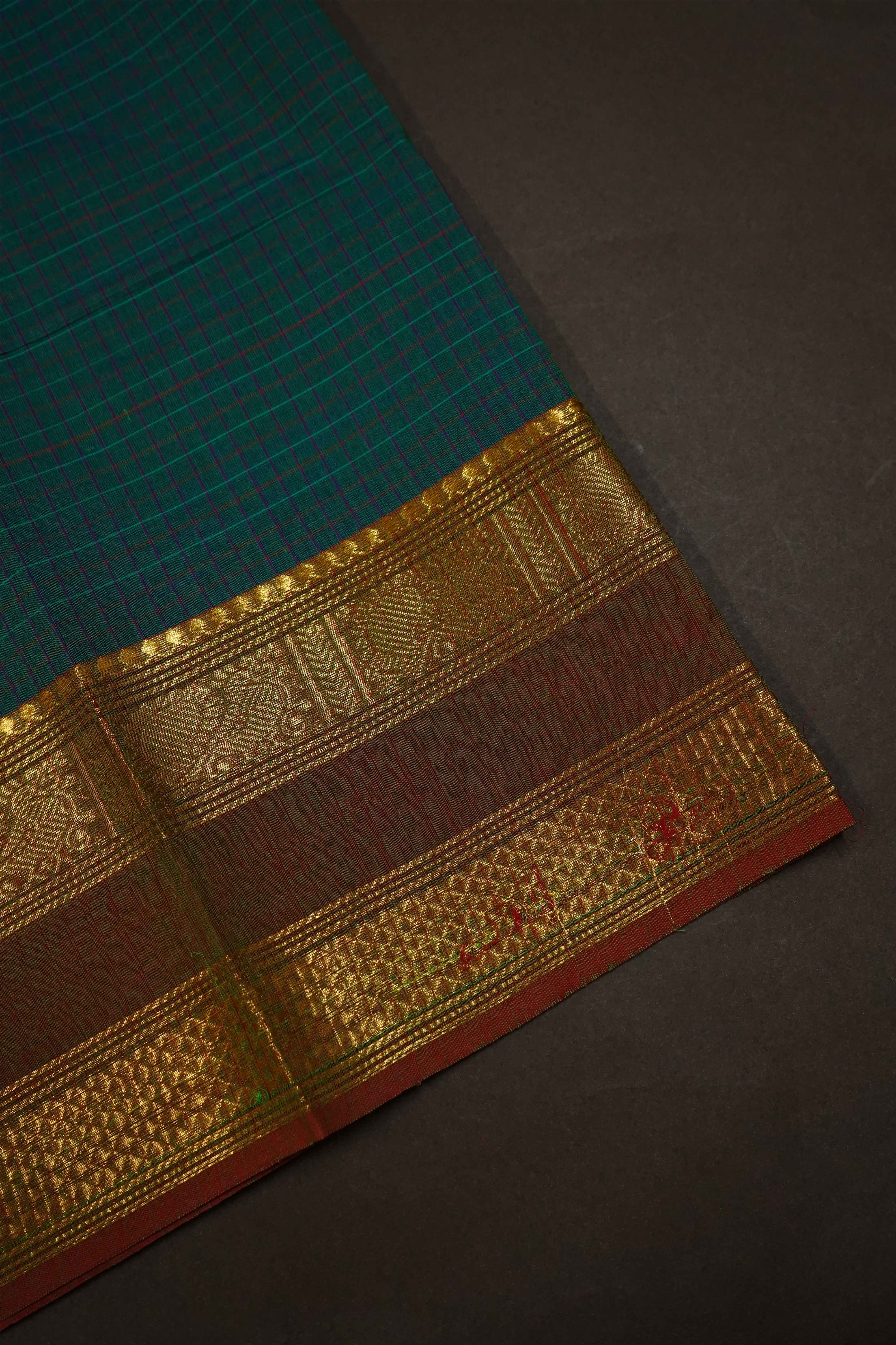 MINERAL GREEN WITH DEEP SEA KANCHI COTTON SAREE - Queens Jewel Emporium