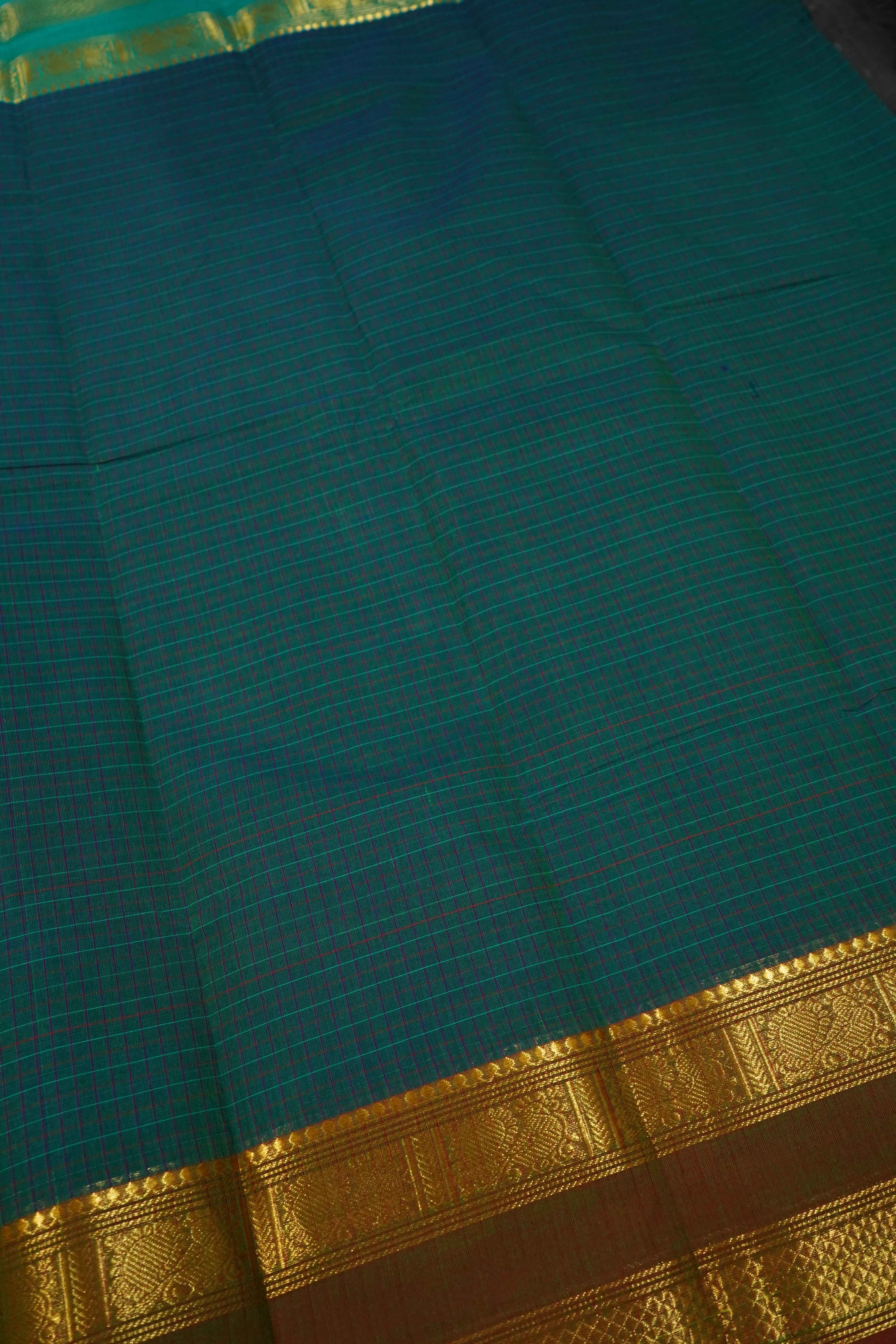 MINERAL GREEN WITH DEEP SEA KANCHI COTTON SAREE - Queens Jewel Emporium