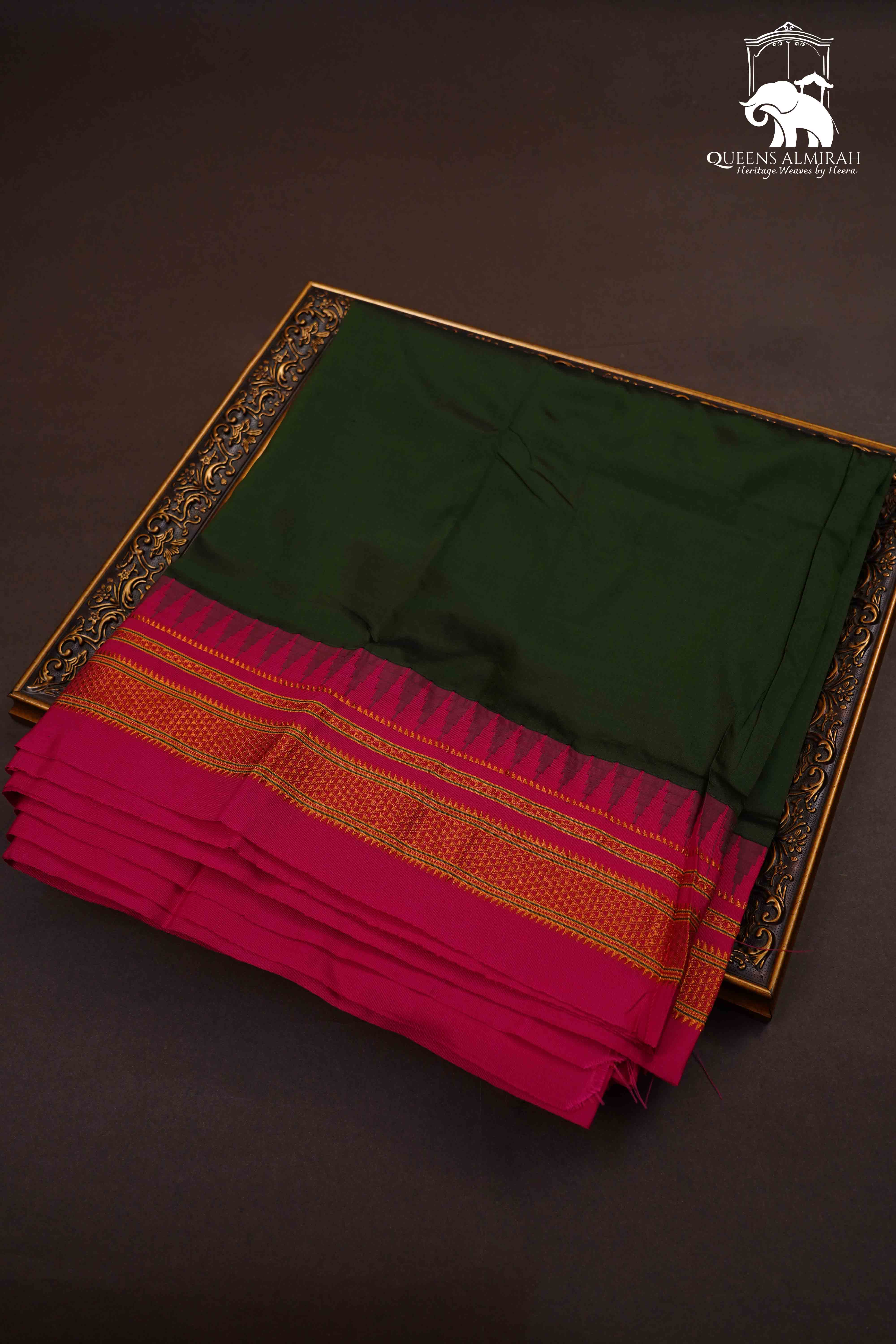 MINERAL GREEN WITH RASPBERRY PINK ILKAL SEMI SILK SAREE - Queens Jewel Emporium