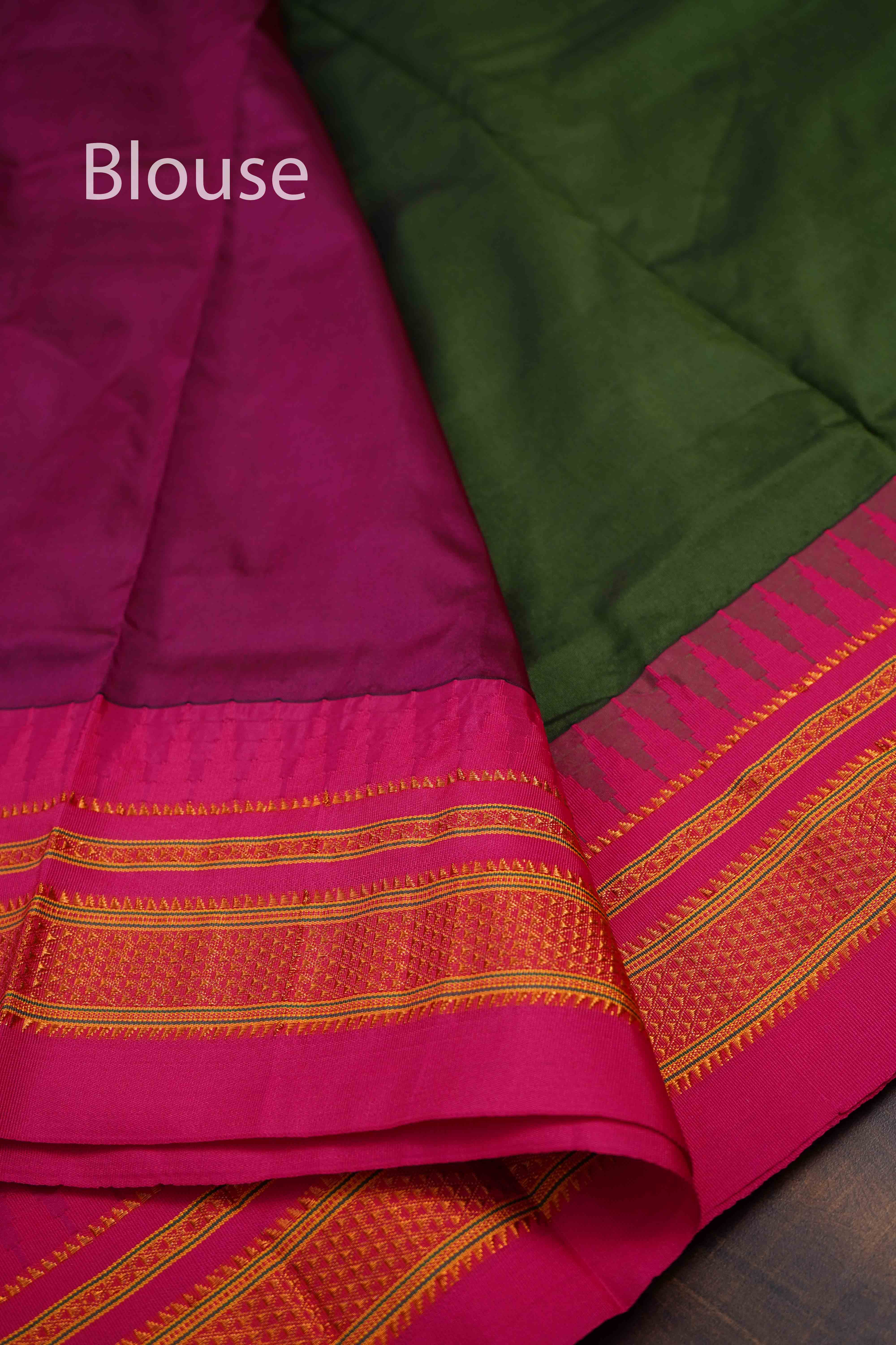 MINERAL GREEN WITH RASPBERRY PINK ILKAL SEMI SILK SAREE - Queens Jewel Emporium
