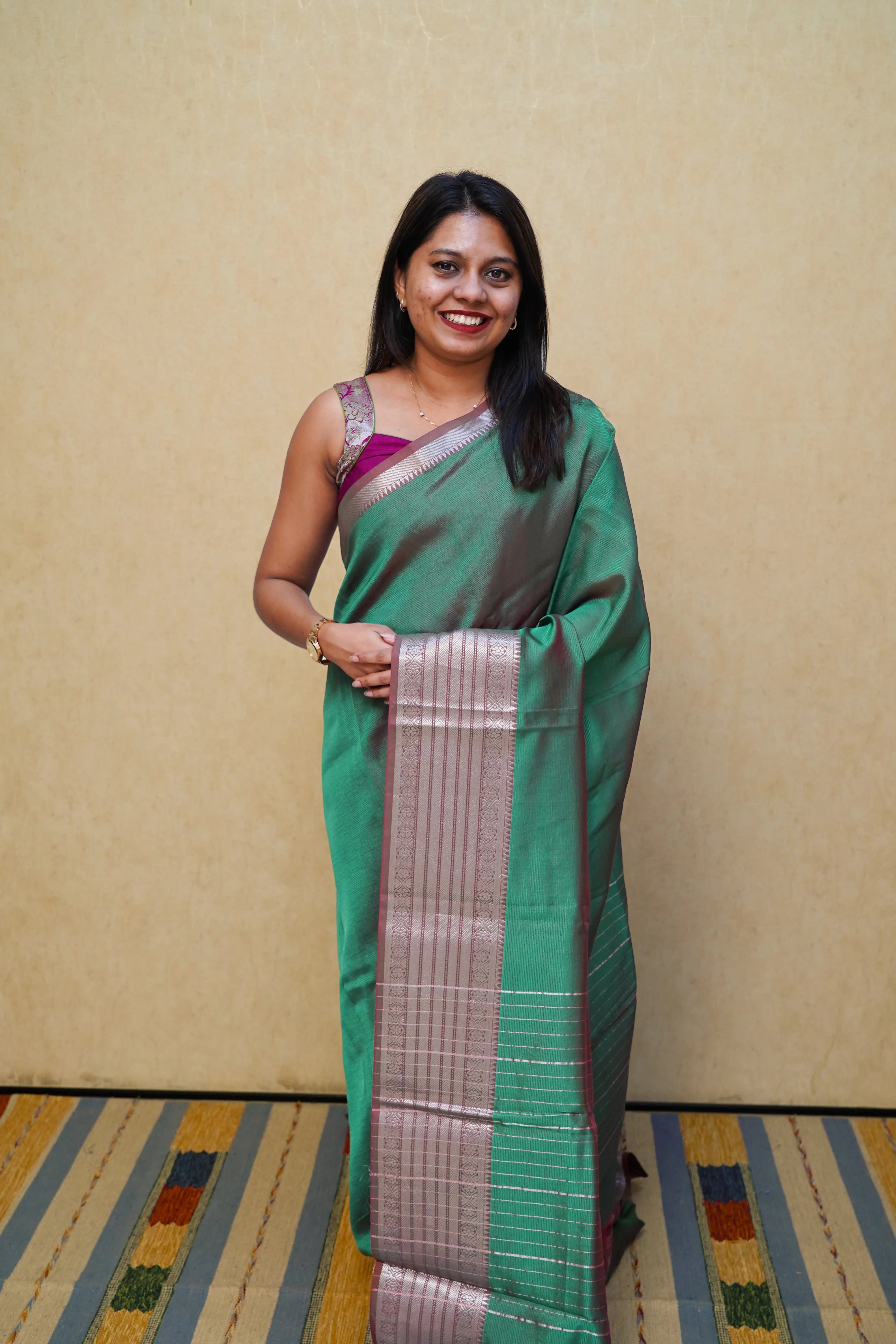 MINT GREEN WITH WOVEN BORDER MANGALGIRE SAREE - Queens Jewel Emporium