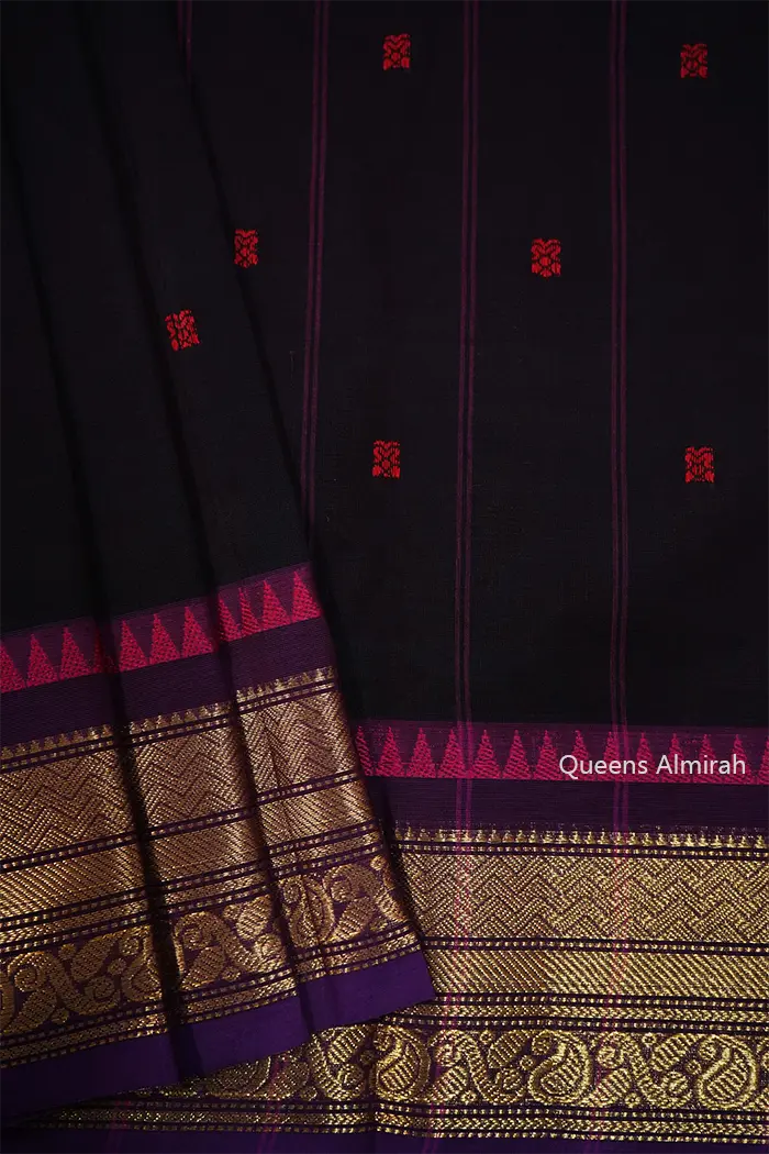 MIRAGE WITH PURPLE MAGENTA KANCHI COTTON SAREE - Queens Jewel Emporium