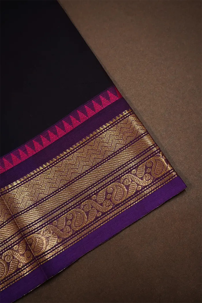 MIRAGE WITH PURPLE MAGENTA KANCHI COTTON SAREE - Queens Jewel Emporium