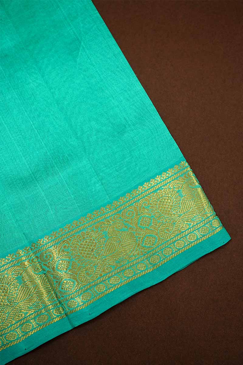 MS BLUE AND SEA GREEN KANCHI SILK COTTON SAREE - Queens Jewel Emporium