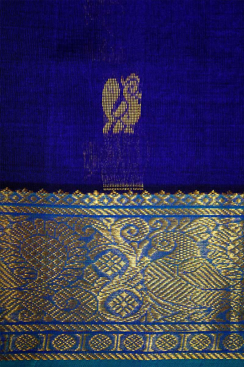 MS BLUE AND SEA GREEN KANCHI SILK COTTON SAREE - Queens Jewel Emporium