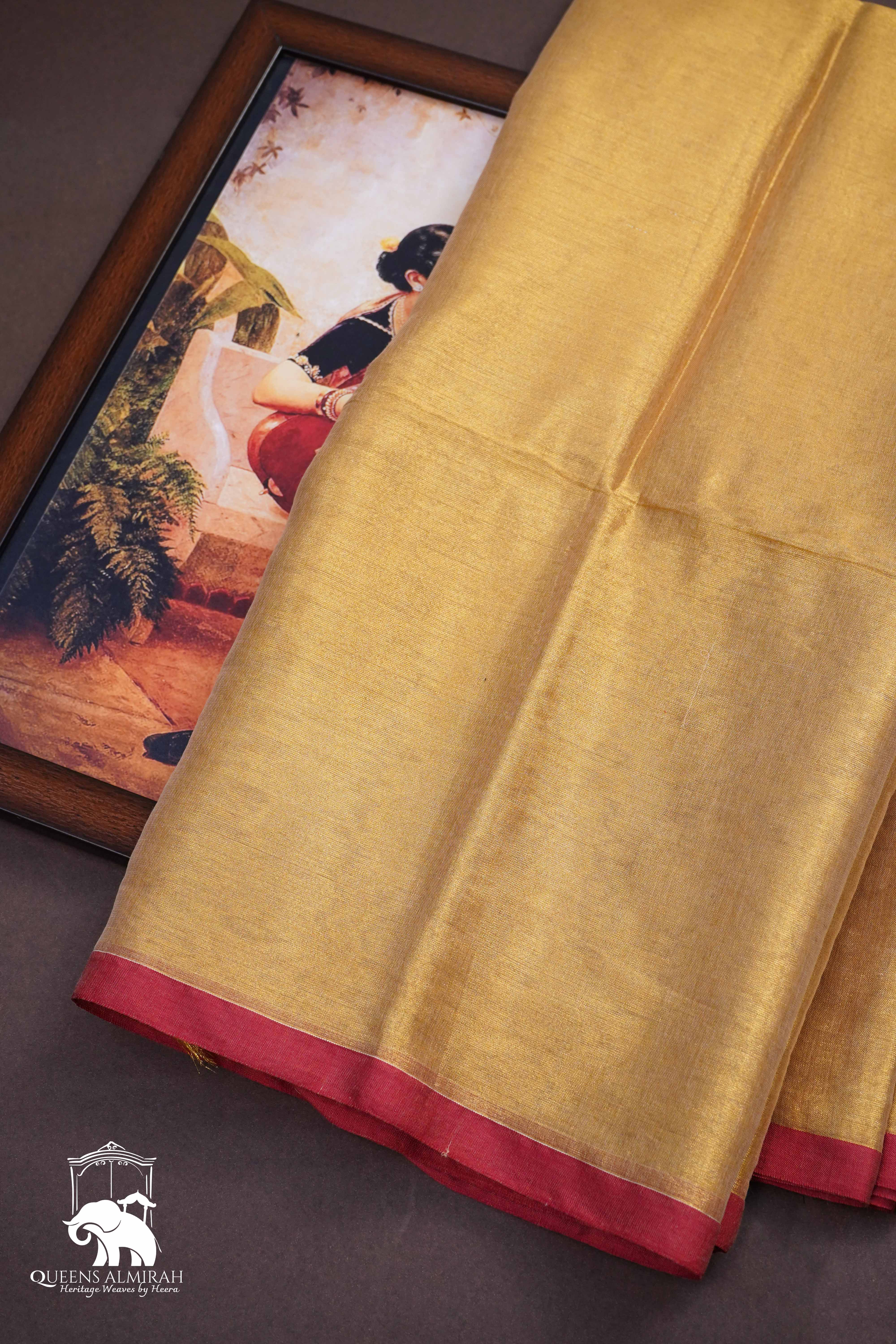 MUDDY BROWN LINEN TISSUE SAREE - Queens Jewel Emporium