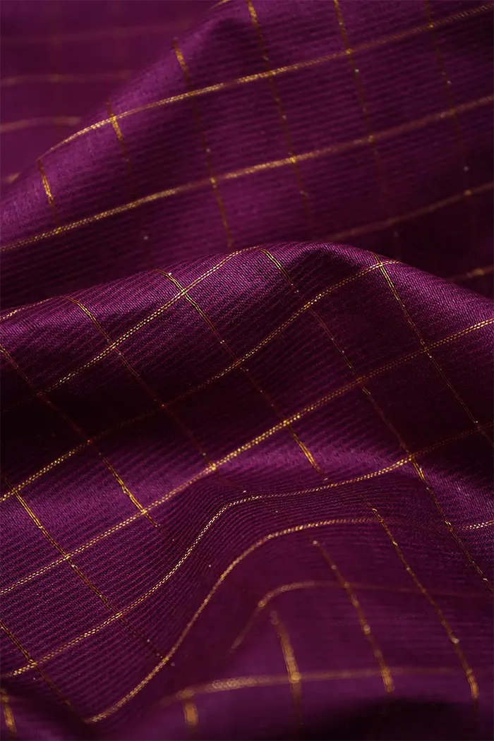 MULBERRY WOOD WITH CHECKS MANGALGIRI SAREE - Queens Jewel Emporium
