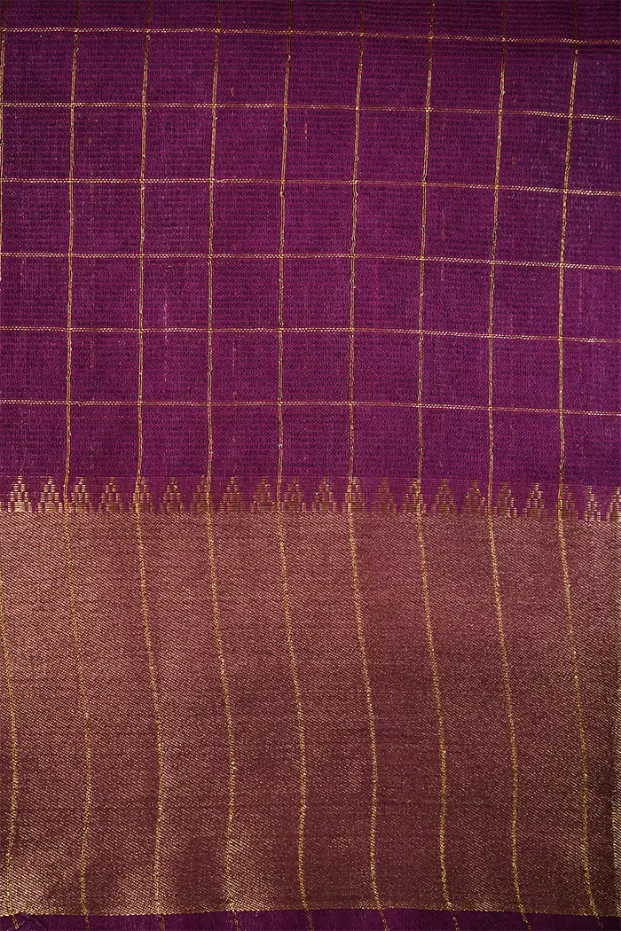 MULBERRY WOOD WITH CHECKS MANGALGIRI SAREE - Queens Jewel Emporium